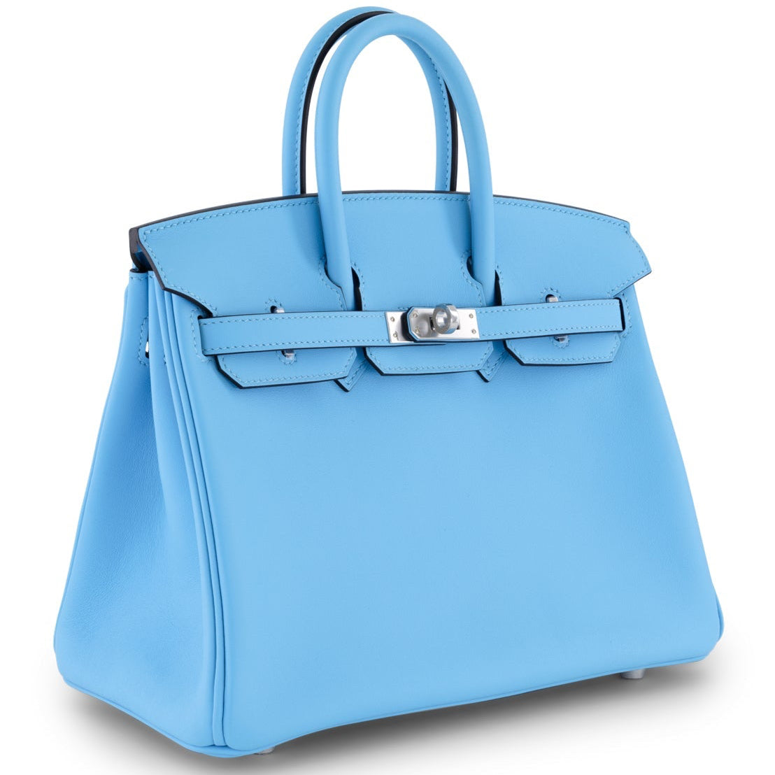 HERMES Birkin 25 Bleu Celeste Cuir Swift Finition Palladié
