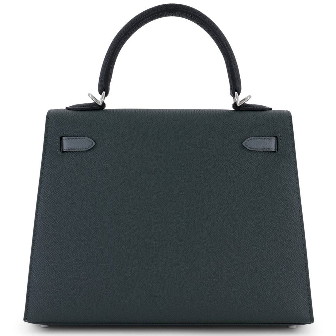 HERMES Kelly 25 Tricolore Vert Mangrove / Vert amande / Noir Cuir Epsom Finition Palladié