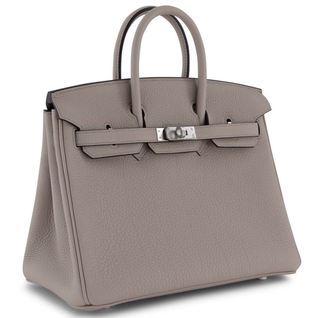 HERMES Birkin 25 Gris Tourterelle Cuir Togo Finition Palladié
