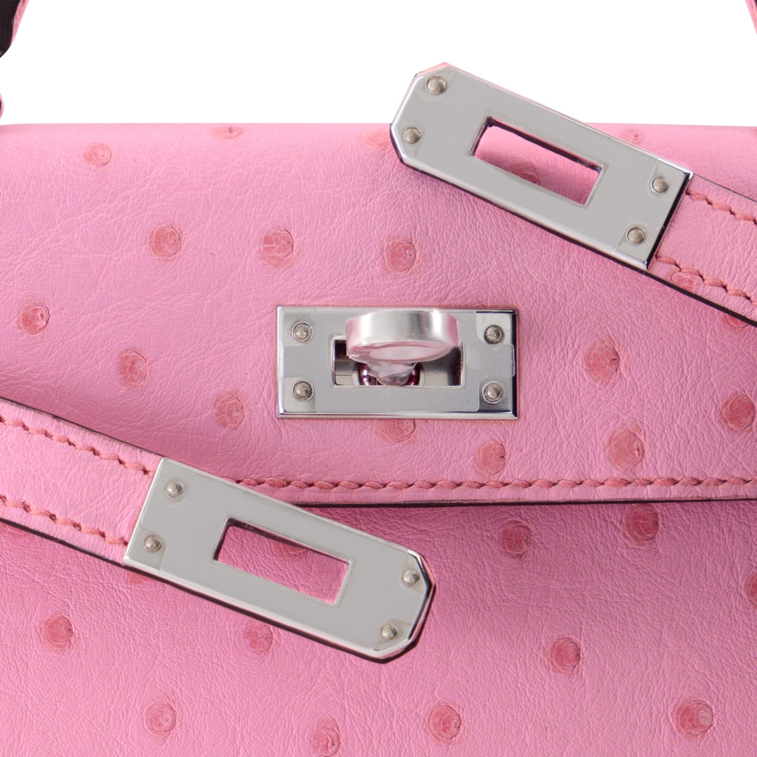 HERMES Kelly 20 Bubblegum Autruche Finition Palladié