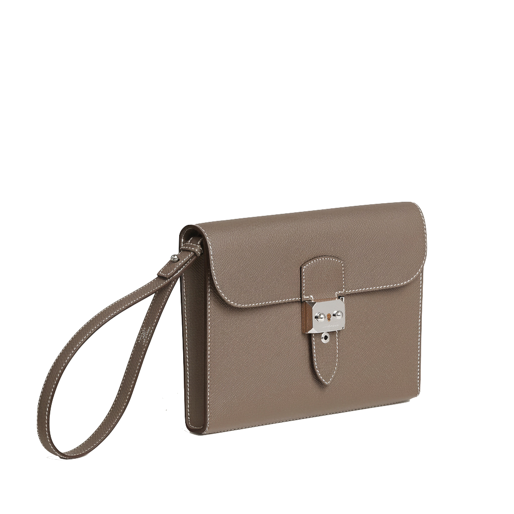 HERMES Sac a Depeche 24 Etoupe Cuir Epsom Finition Palladié