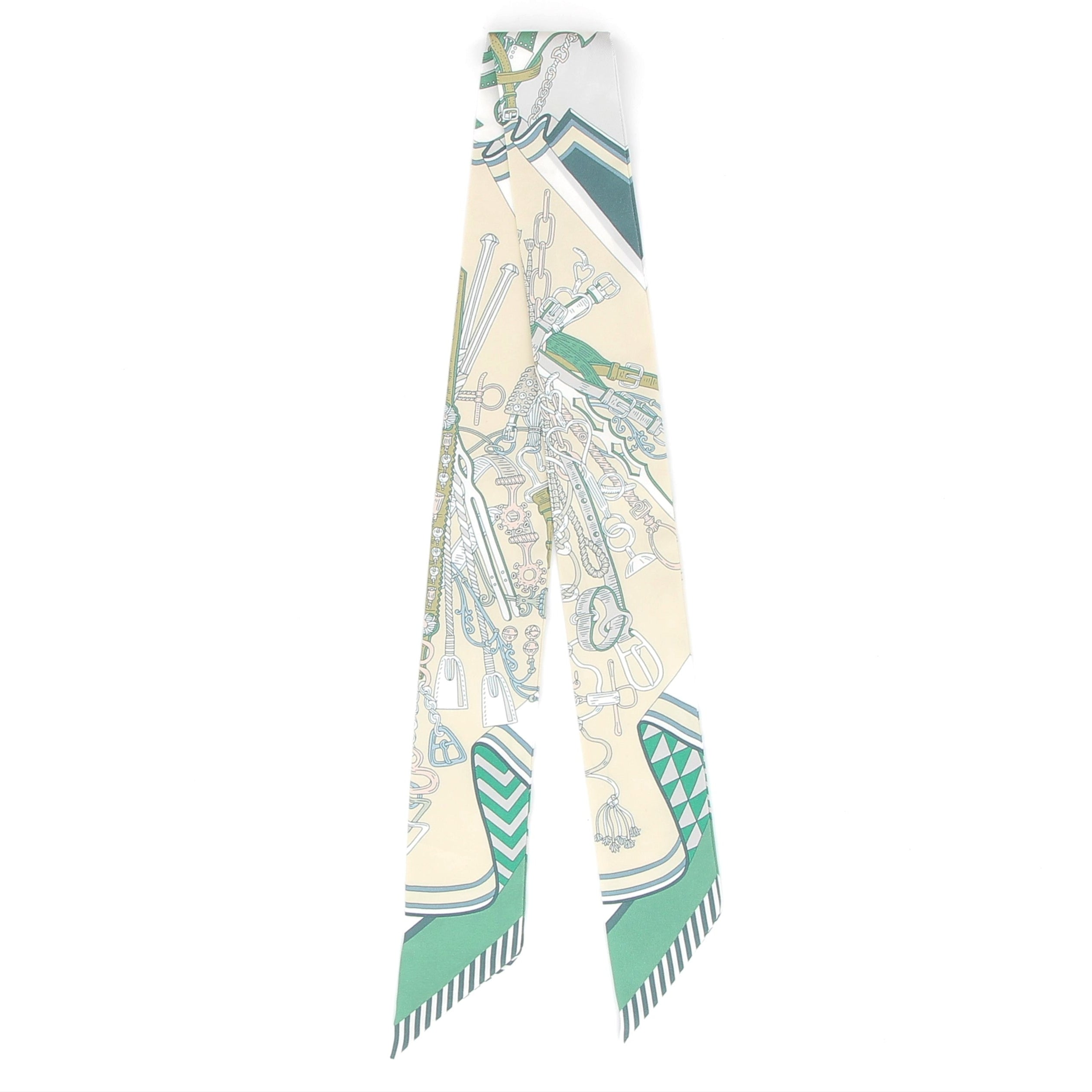 HERMES Twilly Bouquets Sellier Green/Beige/Pearl Grey