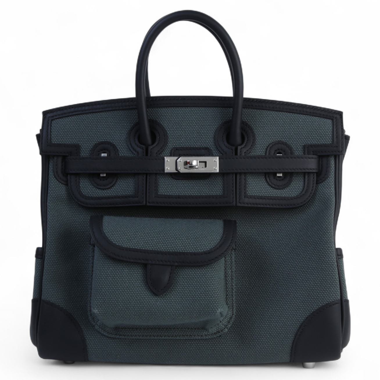 HERMES Birkin Cargo 25 Toile Cuir Swift Vert Mangrove Finition Palladié