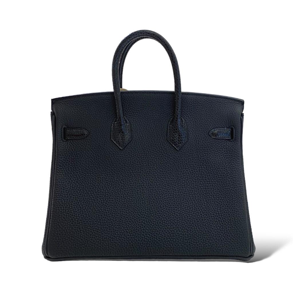 HERMES Birkin 25 Touch Noir Cuir Togo/ Lézard Finition Or Jaune