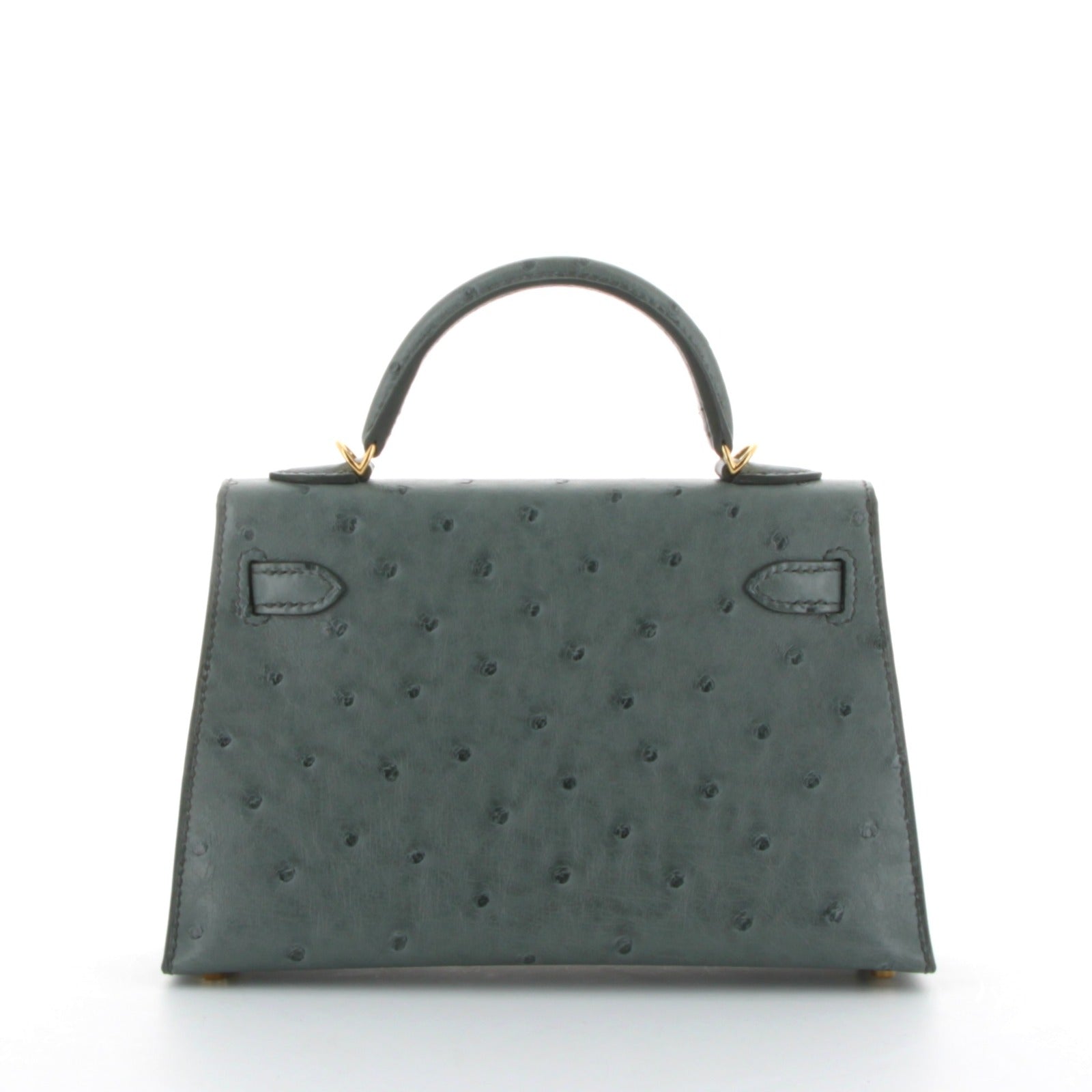 HERMES Kelly 20 Autruche Boréale Vert Amande Finition Or Jaune