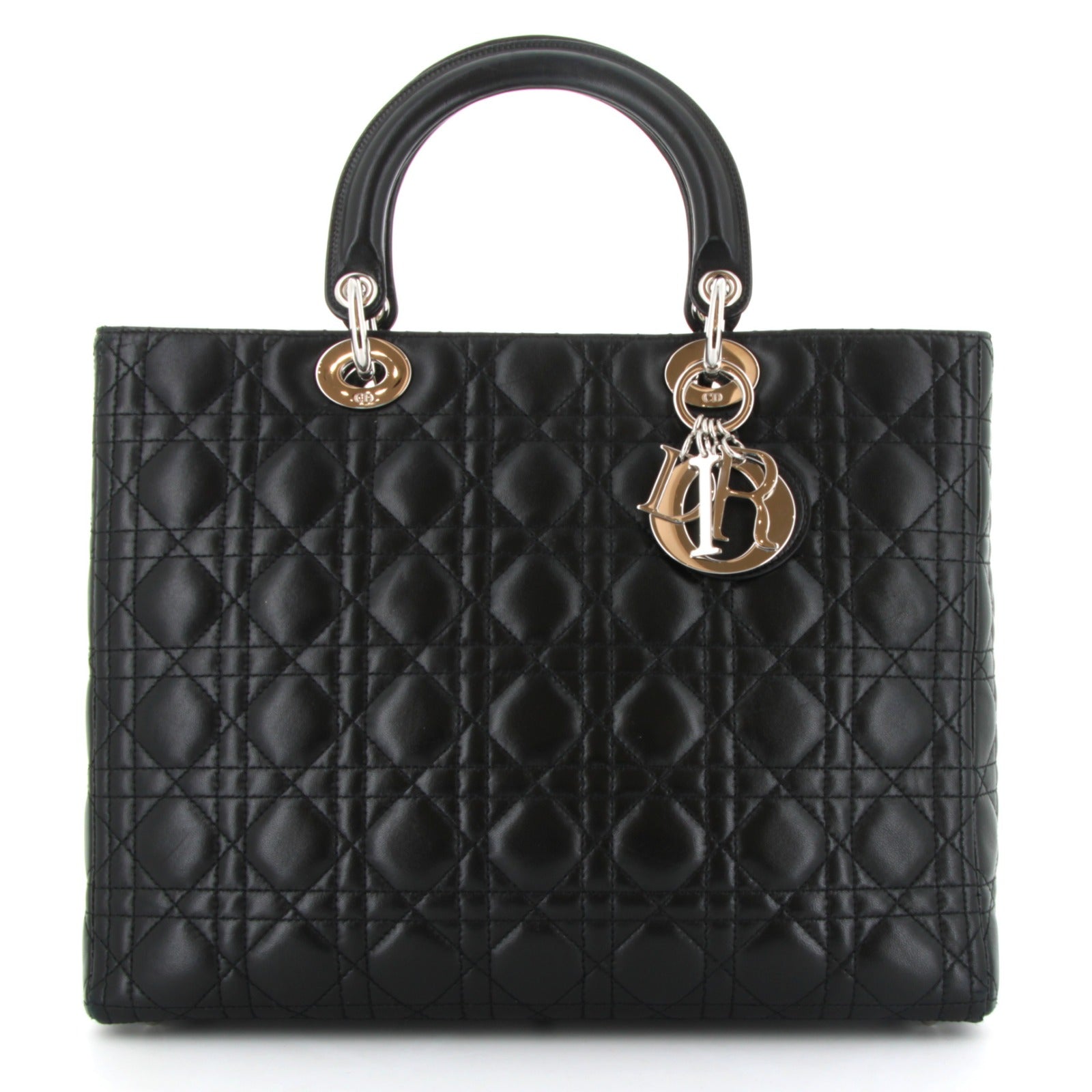 DIOR LADY DIOR EN CUIR FINITION ARGENTÉ