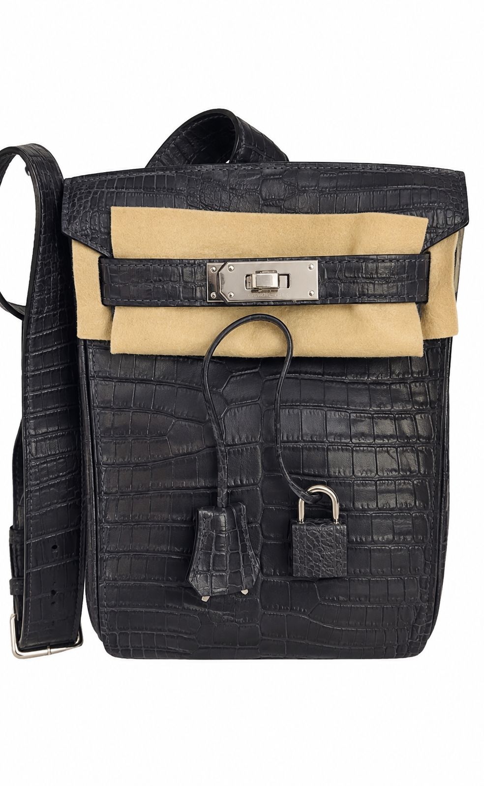 HERMÈS HAC À DOS CROCODILE POROSUS VERT JUNGLE FINITION PALLADIÉ
