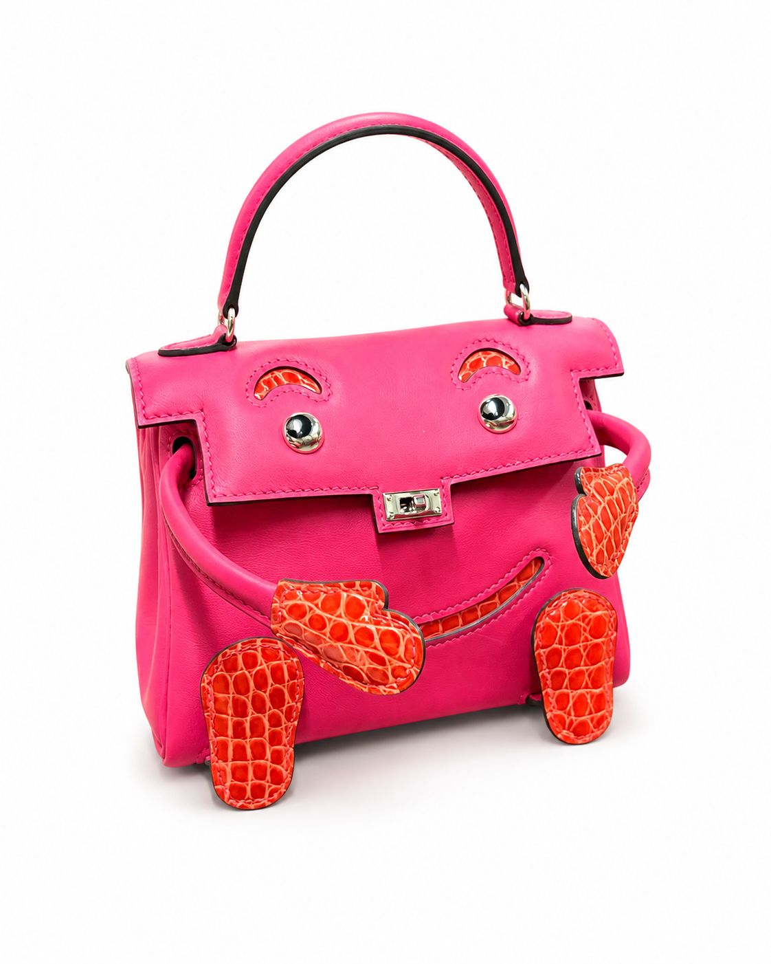 HERMÈS KELLY DOLL QUELLE IDOLE TOUCH ROSE MEXICO & CROCODILE ROUGE DE CŒUR FINITION PALLADIÉ