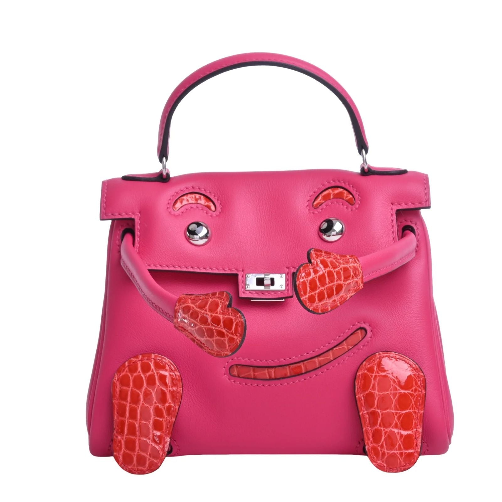 HERMÈS KELLY DOLL QUELLE IDOLE TOUCH ROSE MEXICO & CROCODILE ROUGE DE CŒUR FINITION PALLADIÉ