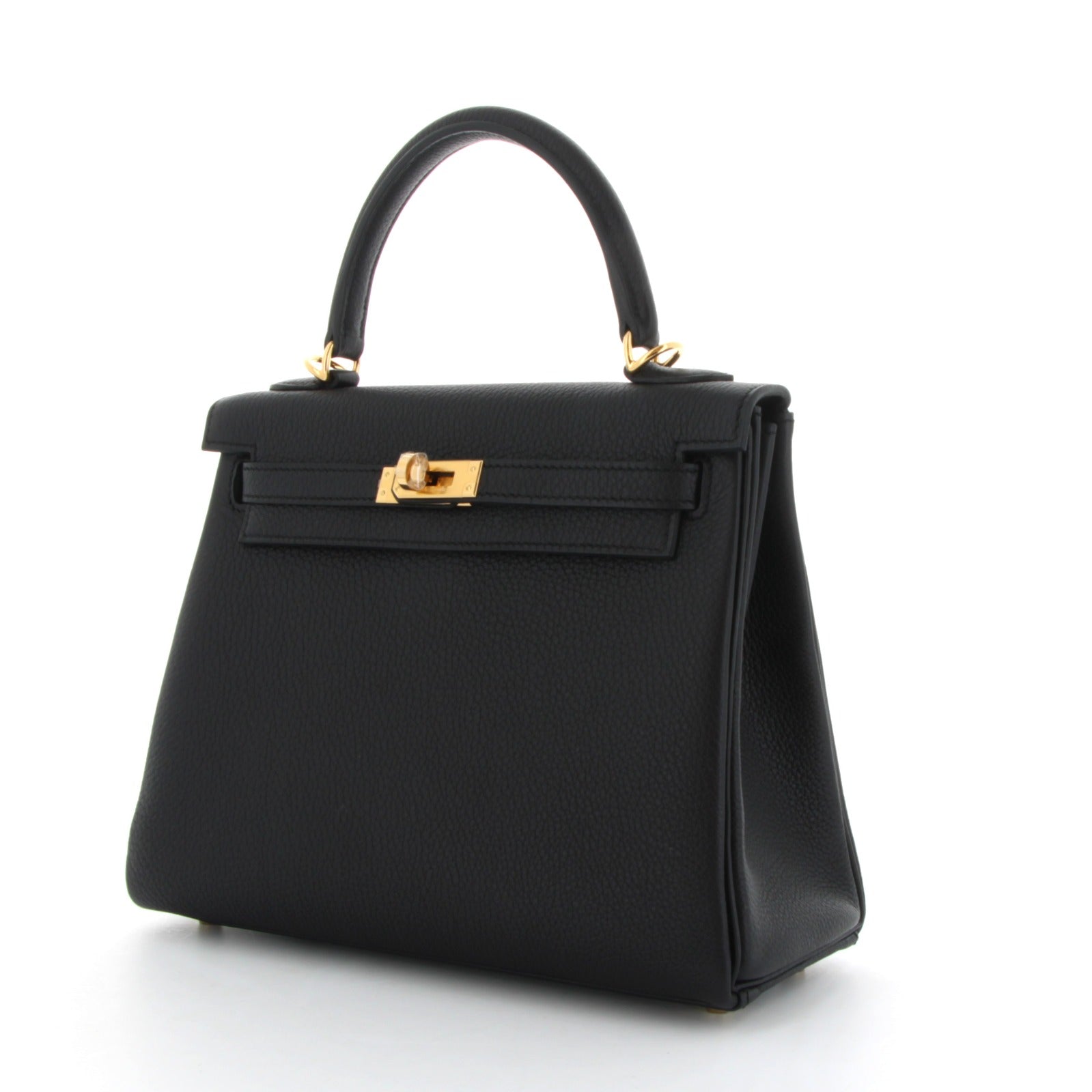 HERMES Kelly 25 Noir Togo Finition Or Jaune
