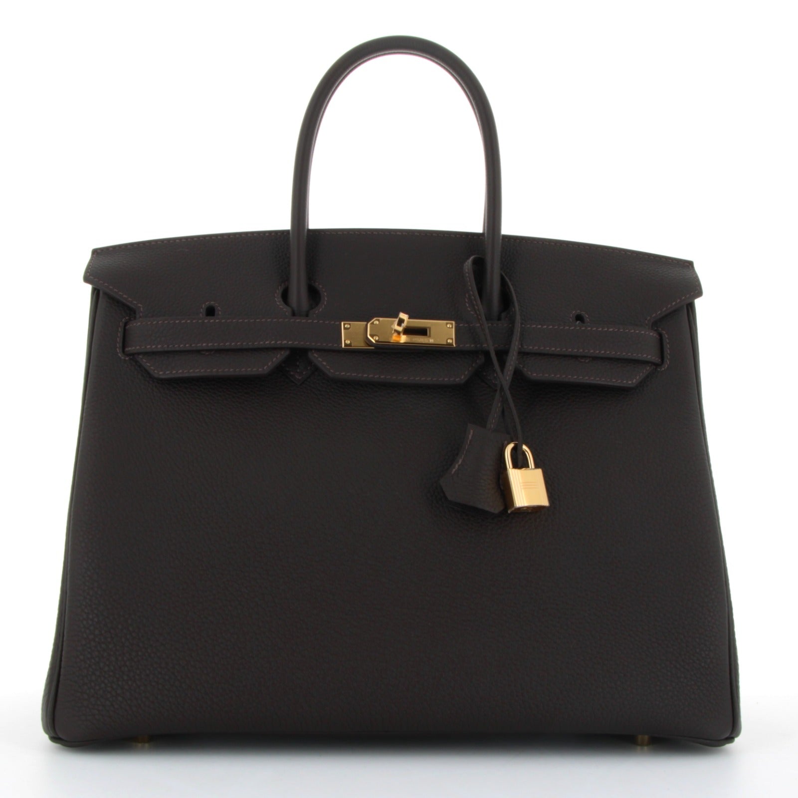 HERMES 35 Bai Brun Togo Finition Or