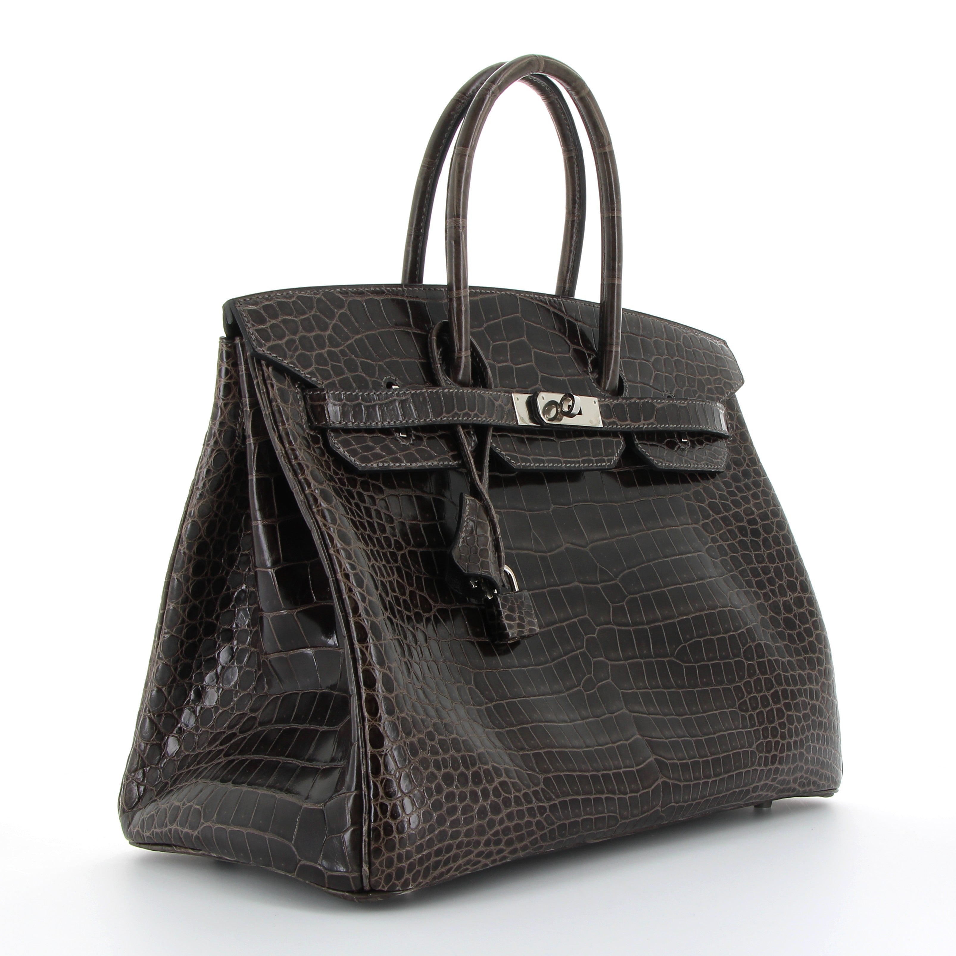HERMES Birkin 35 Gris Graphite Crocodile Porosus Finition Palladié