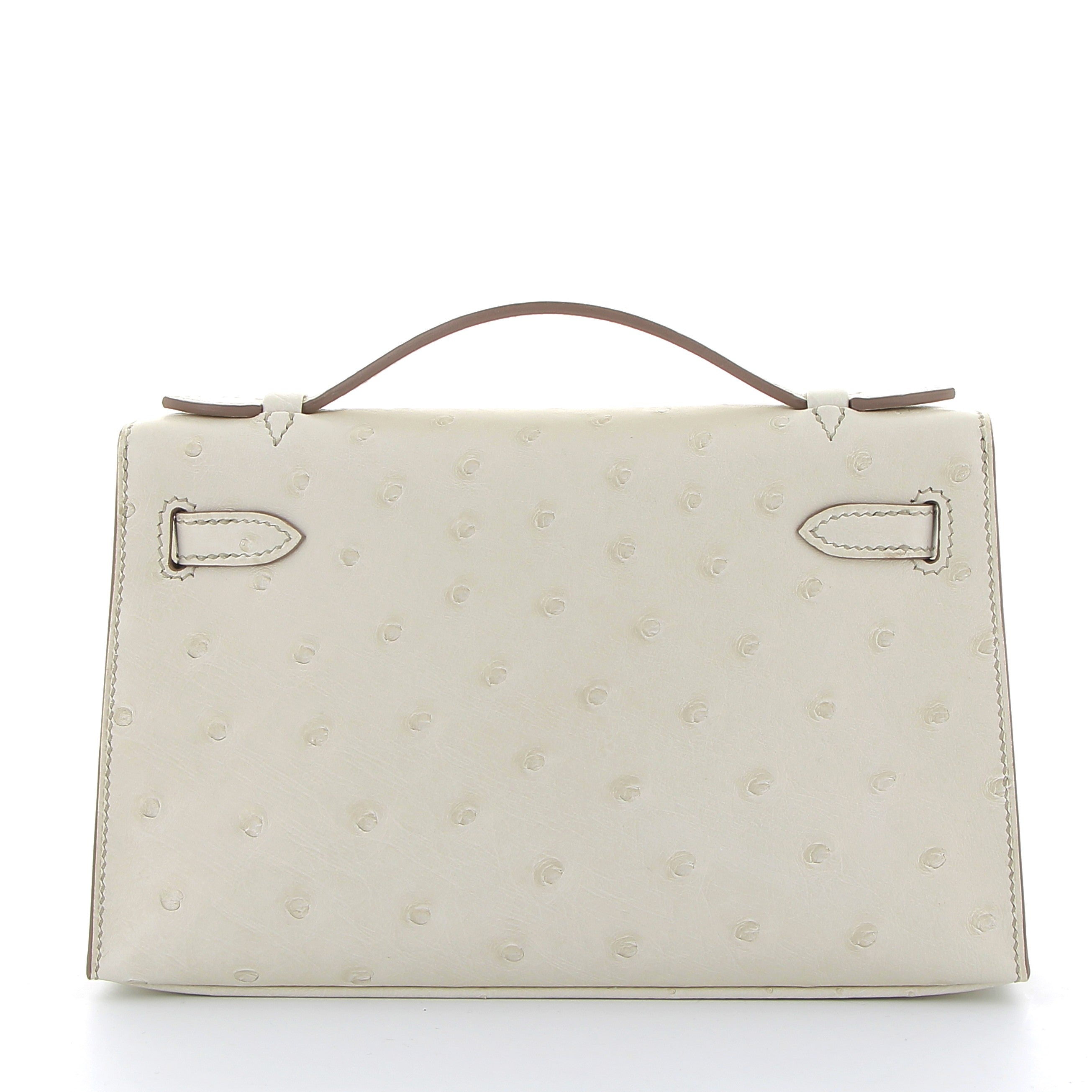 HERMES Kelly Pochette Béton Autruche Finition Palladié