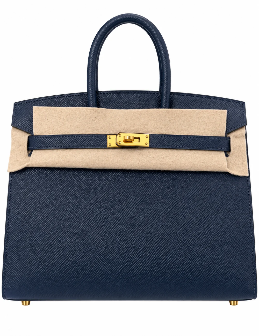 HERMÈS BIRKIN 25 SELLIER EPSOM BLEU DE PRUSSE FINITION OR JAUNE