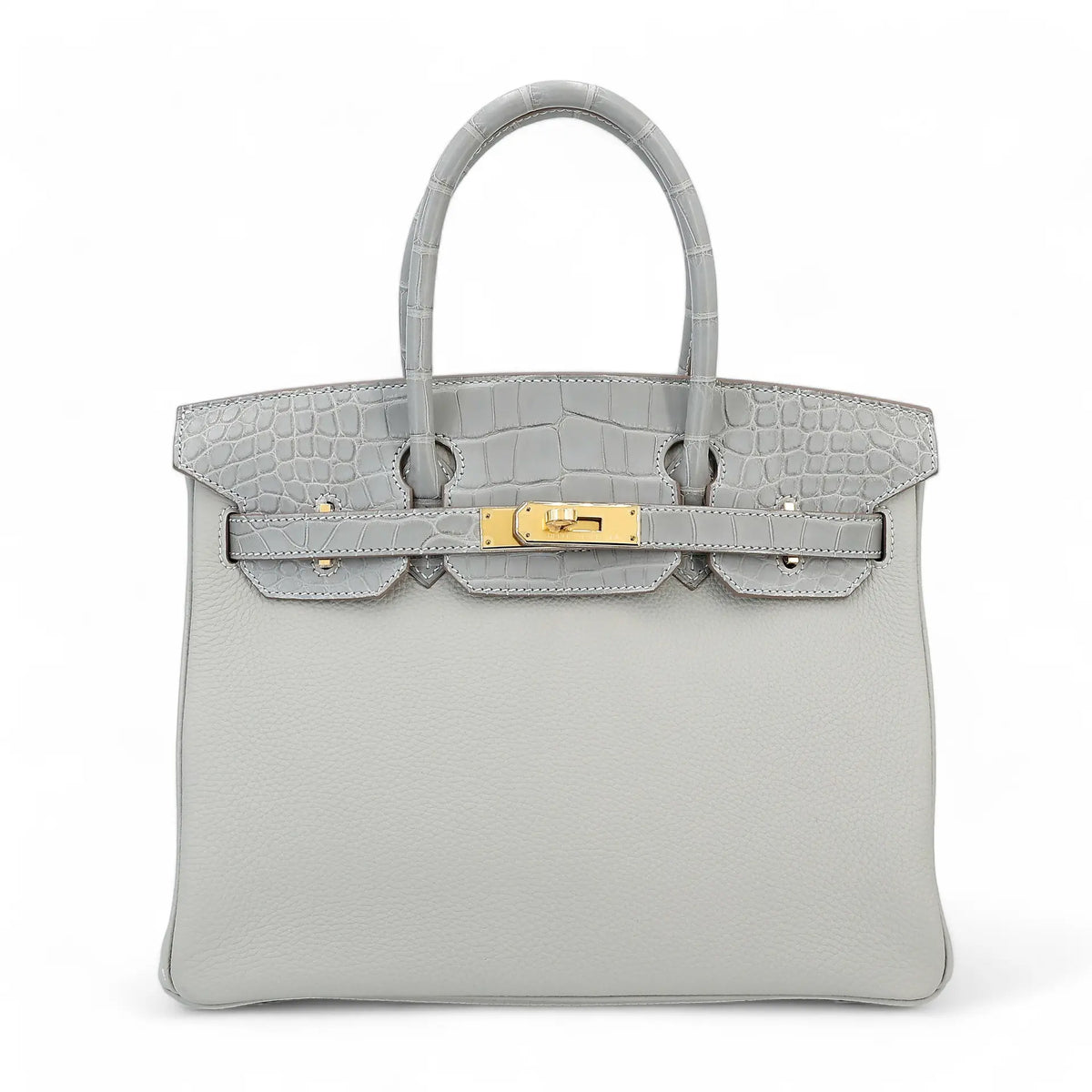 HERMÈS BIRKIN 30 TOUCH GRIS PERLE TOGO & ALLIGATOR MAT FINITION OR JAUNE