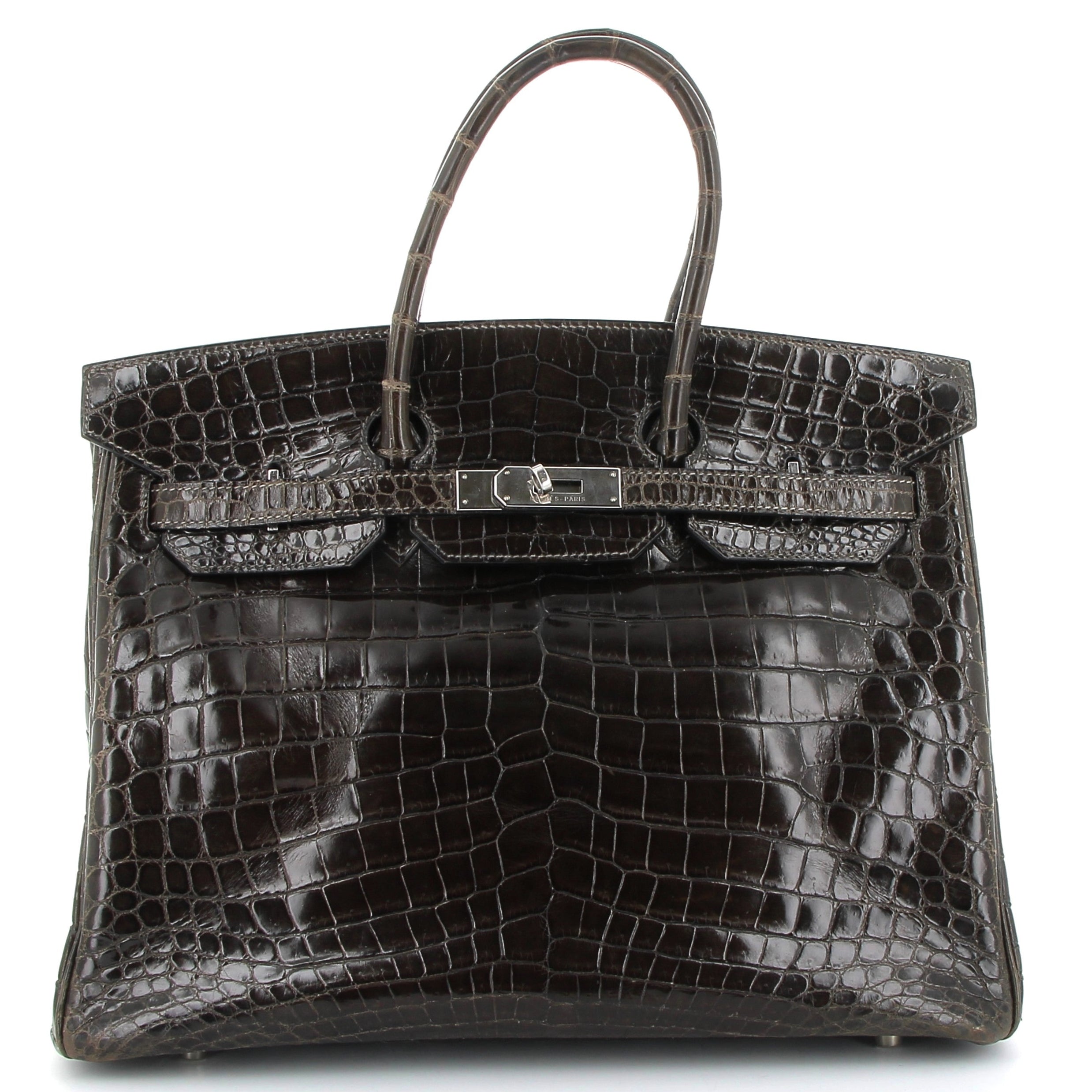 HERMES Birkin 35 Crocodile Niloticus Gris Elephant Finition Palladié