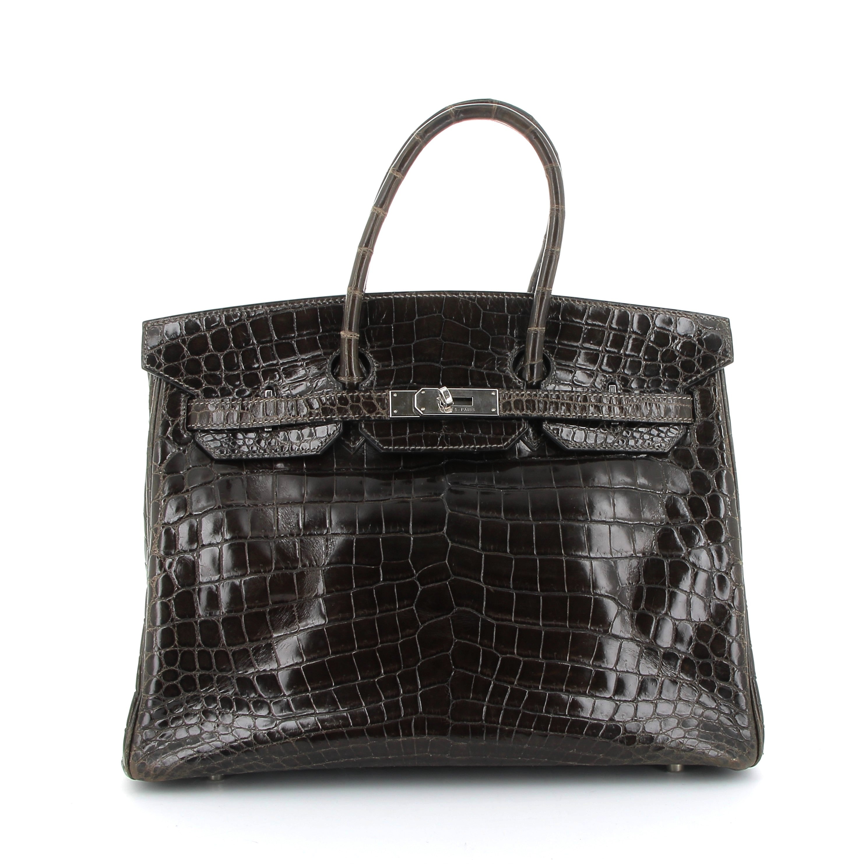 HERMES Birkin 35 Crocodile Niloticus Gris Elephant Finition Palladié