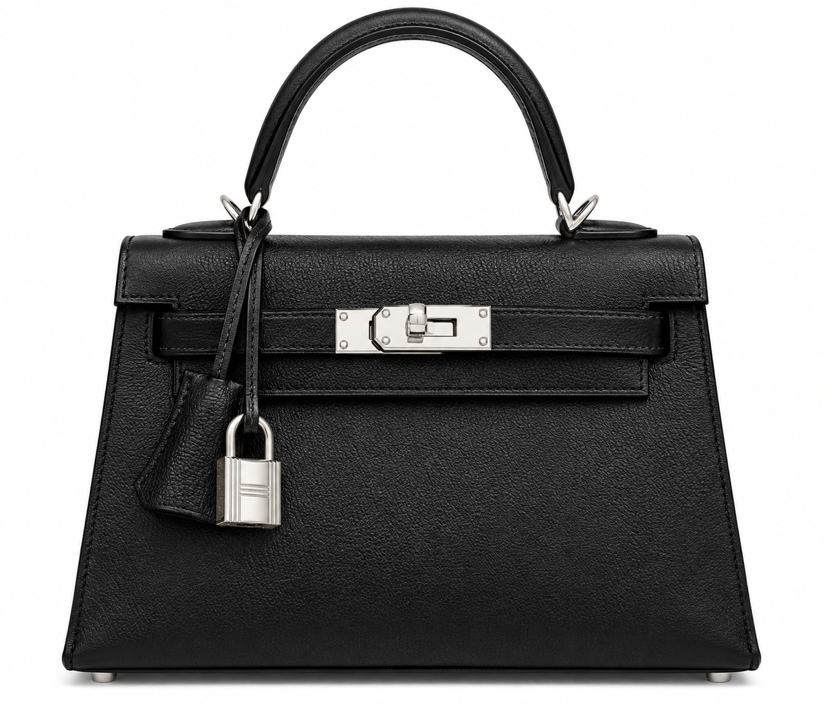 HERMÈS KELLY 20 NOIR CHÈVRE MYSORE INTÉRIEUR BORDEAUX FINITION PALLADIÉE