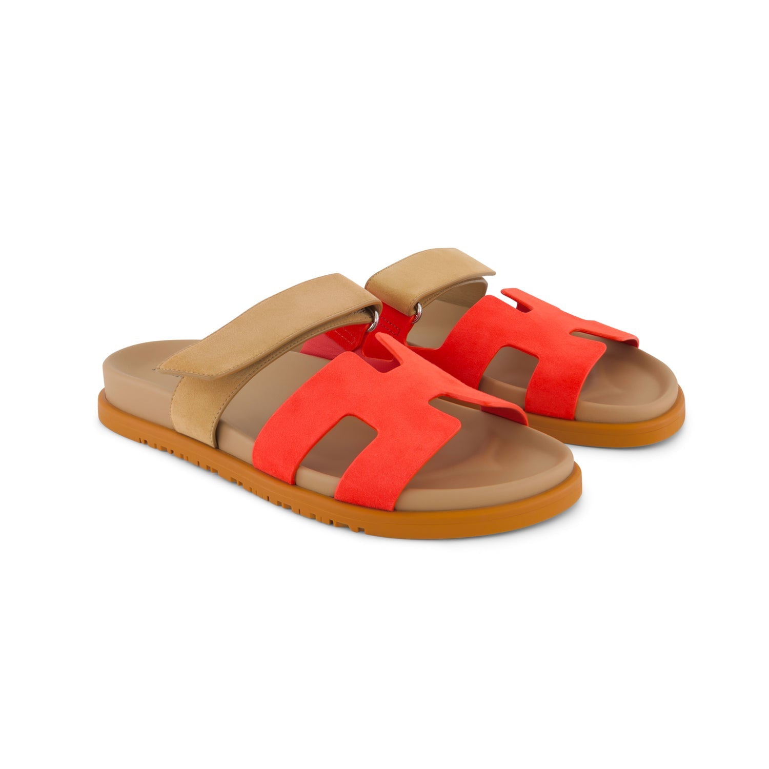 HERMÈS Chypre Sandals Red Grenadine / Beige Albino Goat Velvet