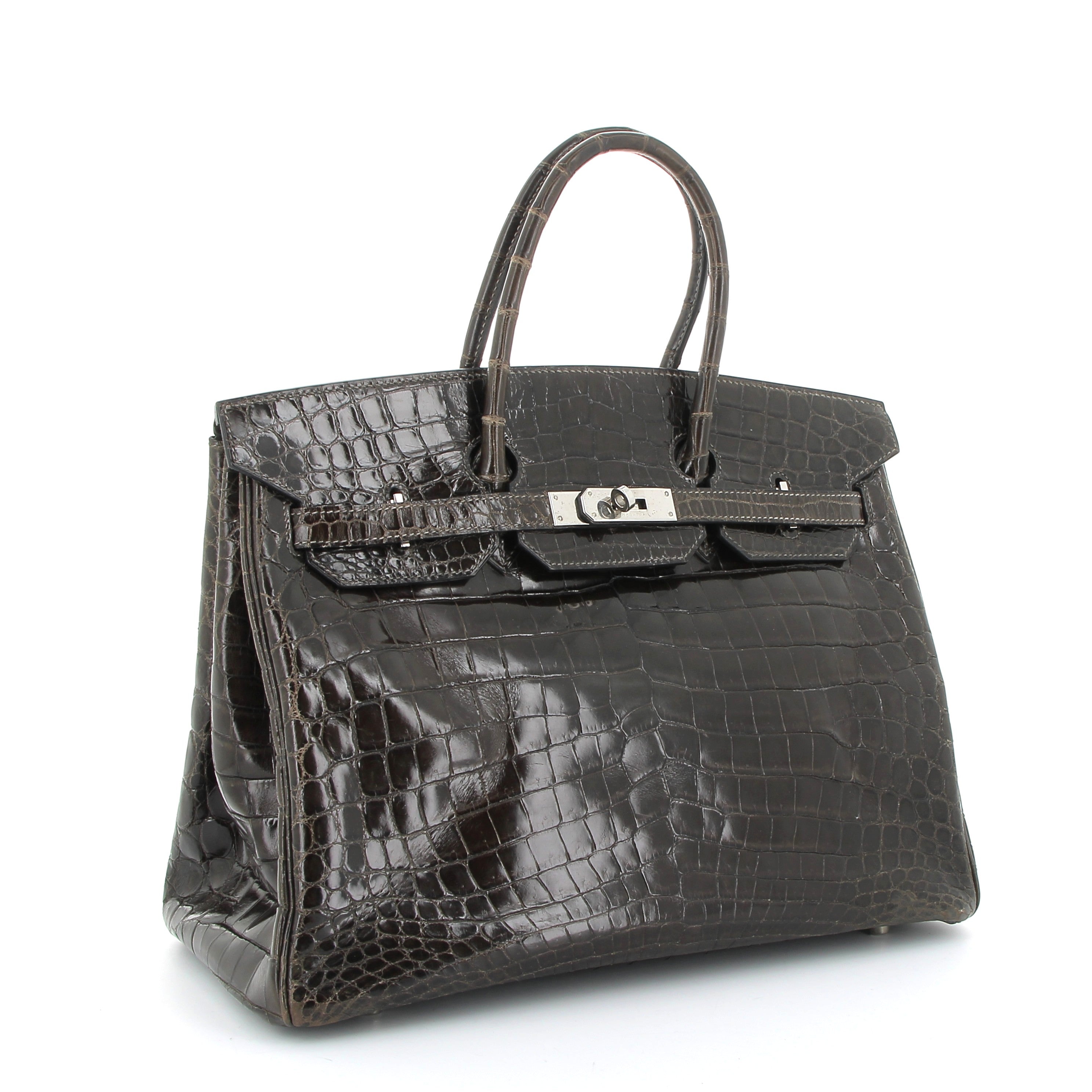 HERMES Birkin 35 Crocodile Niloticus Gris Elephant Finition Palladié