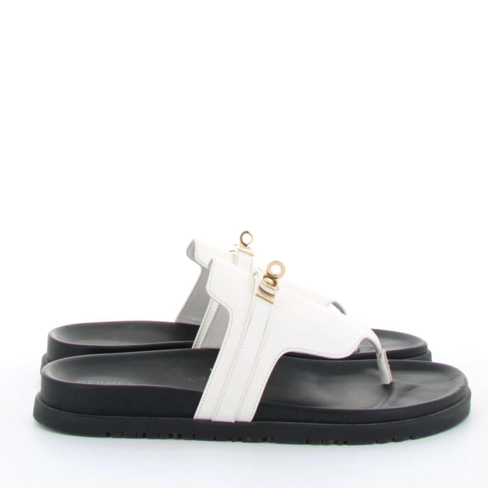 HERMÈS SANDALES EMPIRE BLANC FINITION OR JAUNE