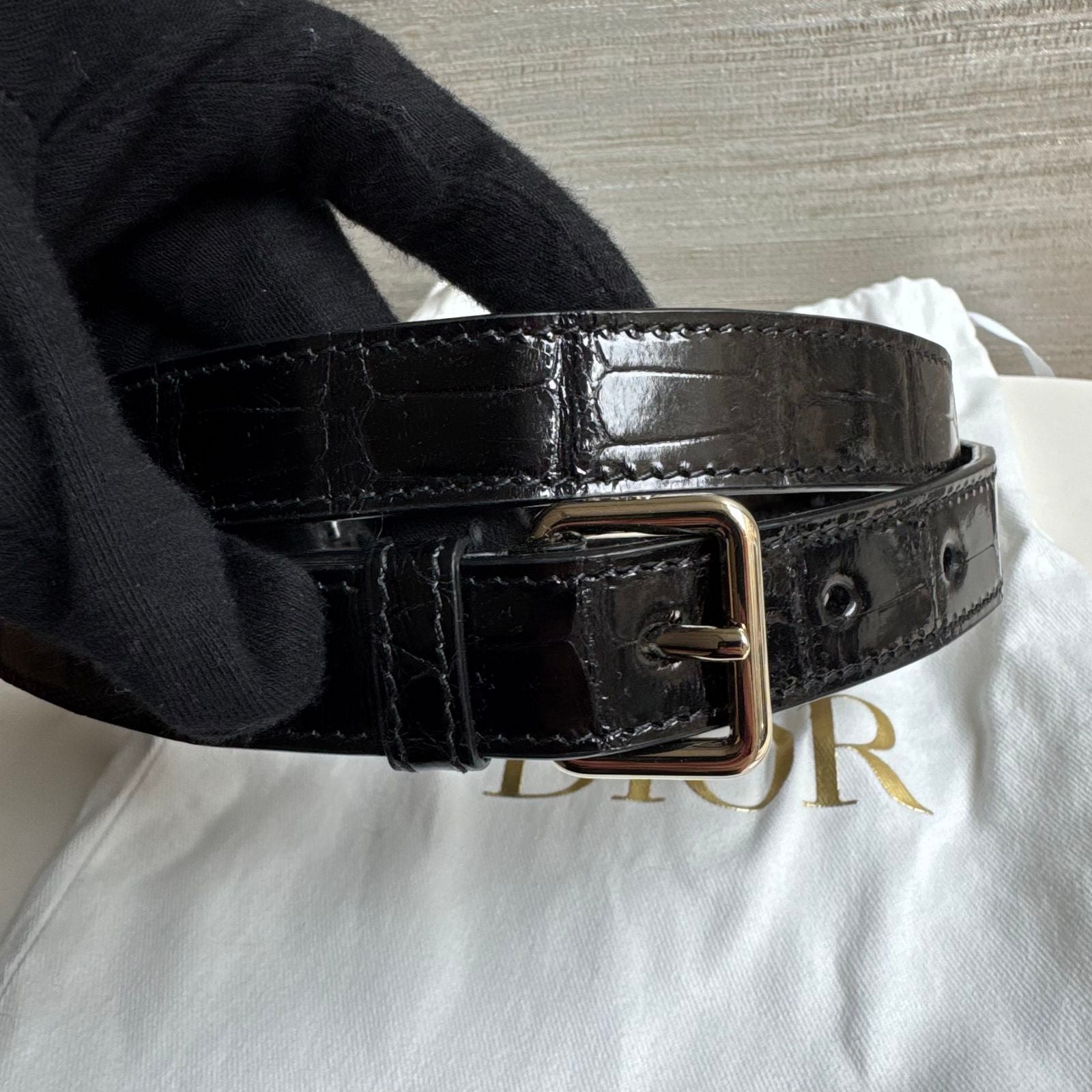 CHRISTIAN DIOR Lady Dior Small Noir Alligator Rose Gold Hardware