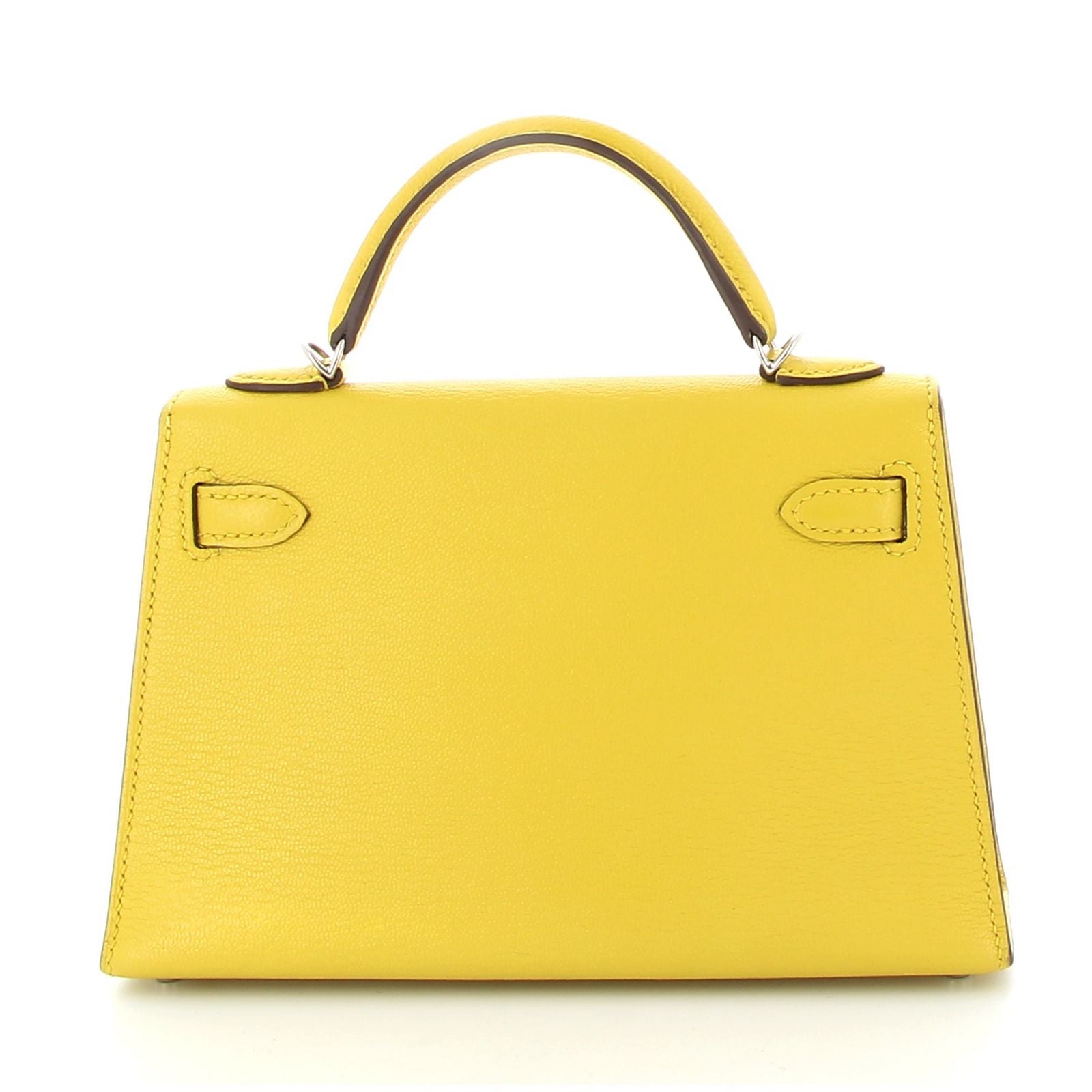 Hermès Mini Kelly 20 Jaune de Naples Verso Beton Chevre Finition Palladié