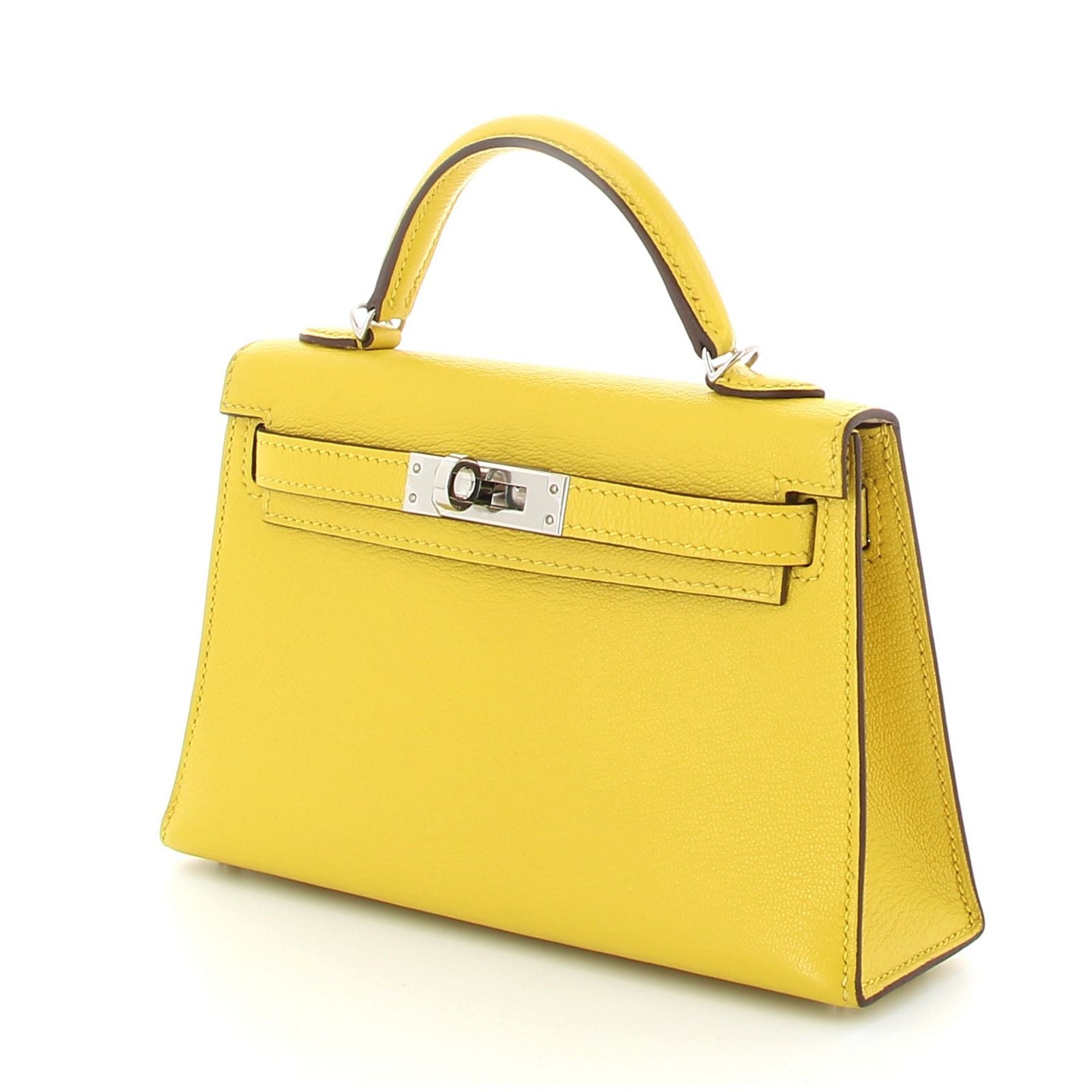 Hermès Mini Kelly 20 Jaune de Naples Verso Beton Chevre Finition Palladié