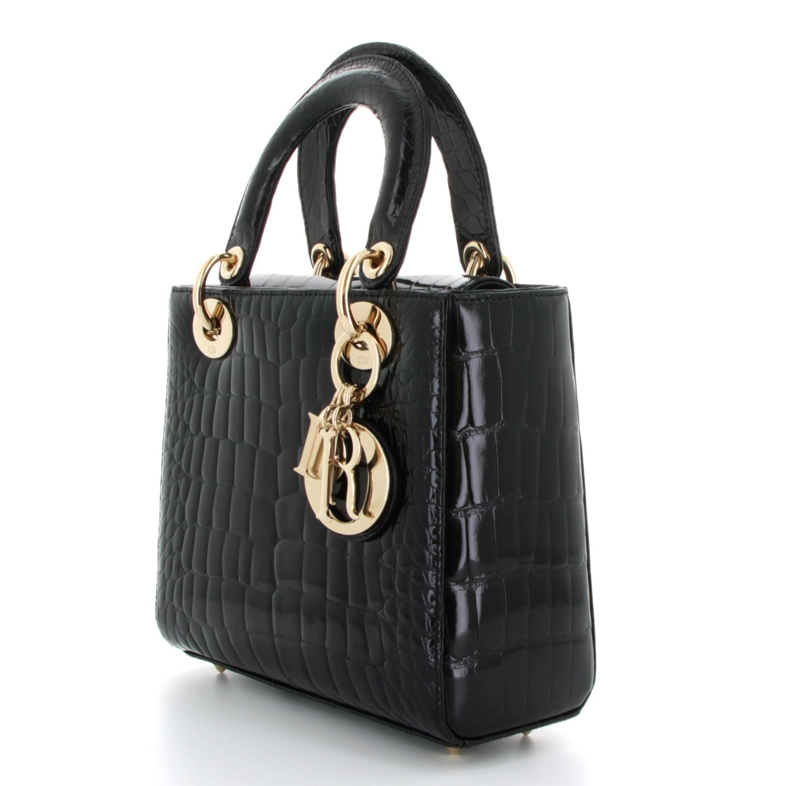 CHRISTIAN DIOR Lady Dior Small Noir Alligator Rose Gold Hardware