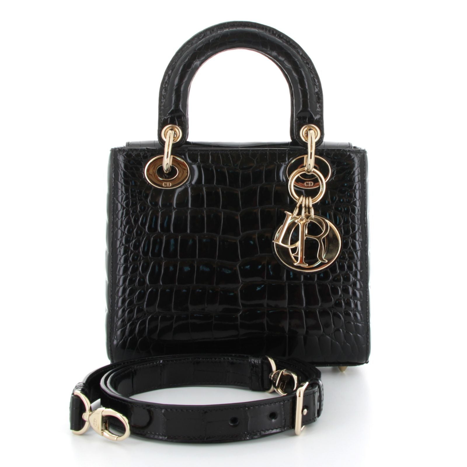 CHRISTIAN DIOR Lady Dior Small Noir Alligator Rose Gold Hardware
