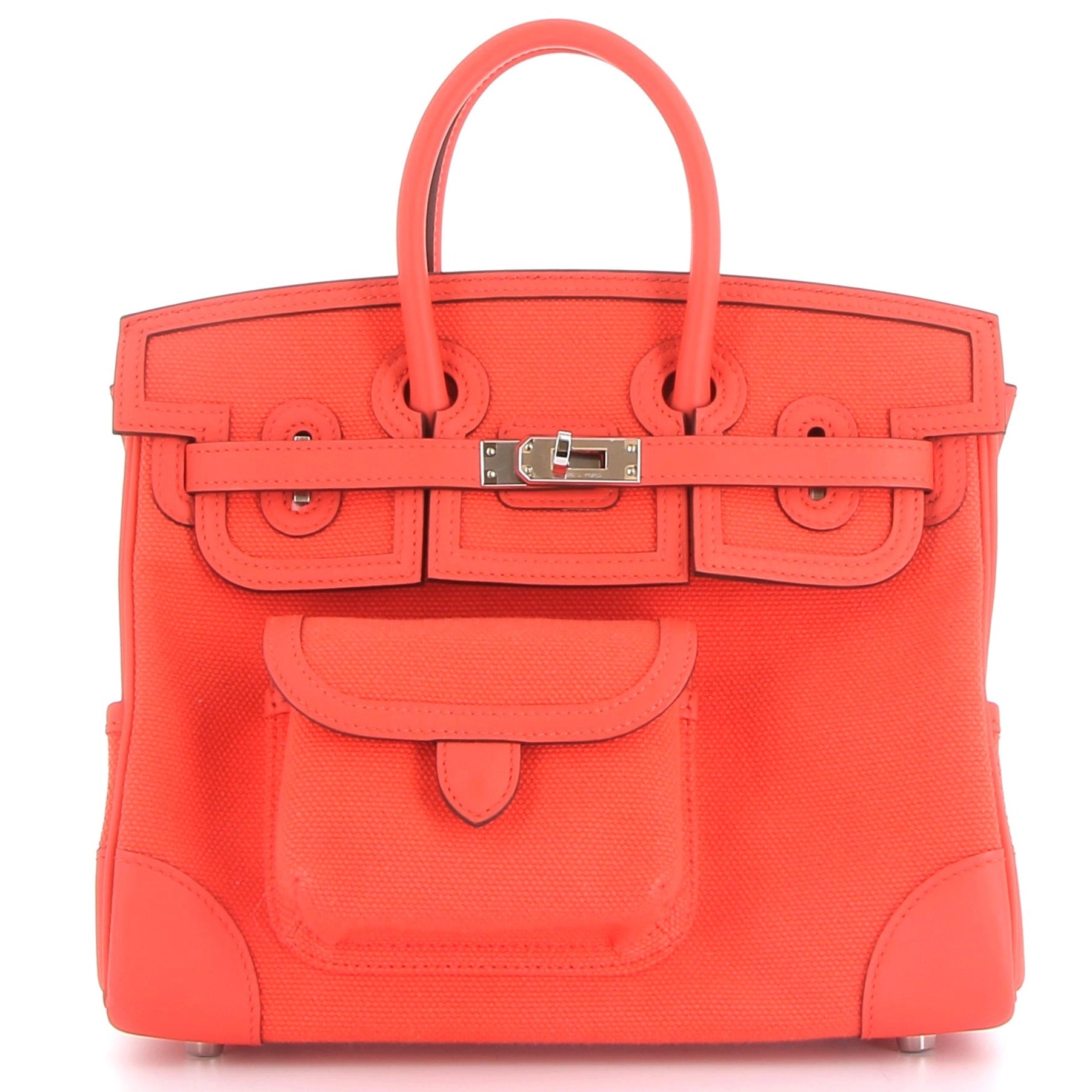 HERMÈS Birkin 25 Cargo Orange Swift/Toile Finition Palladié