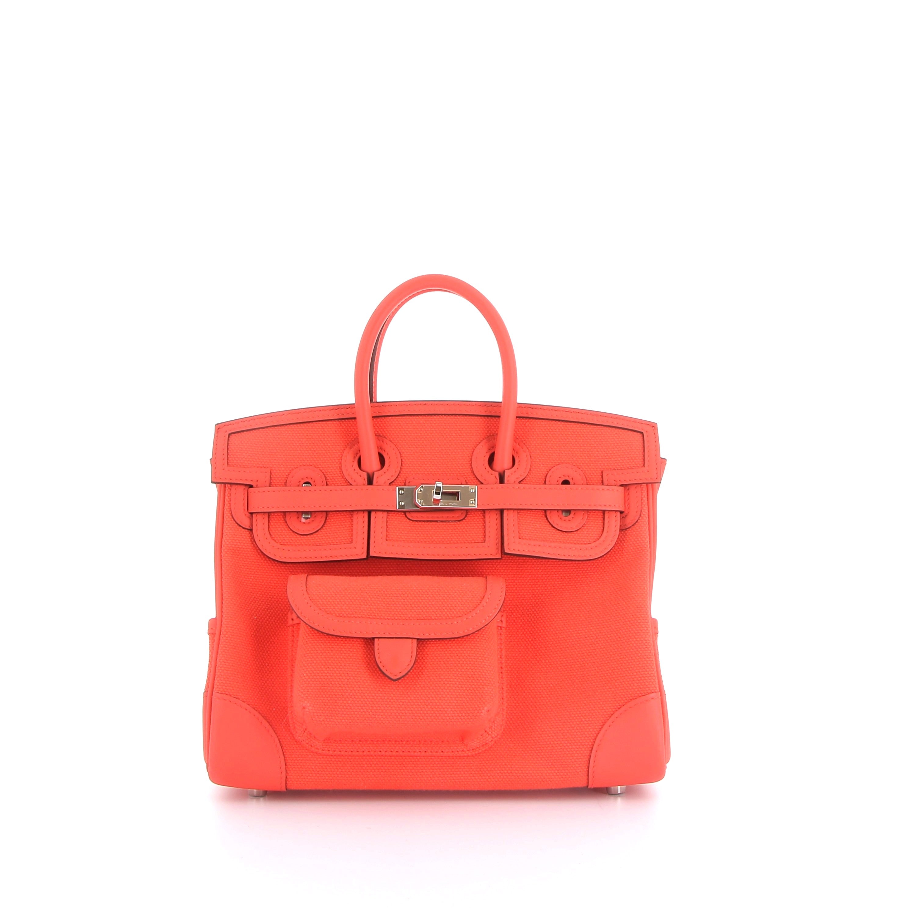 HERMÈS Birkin 25 Cargo Orange Swift/Toile Finition Palladié
