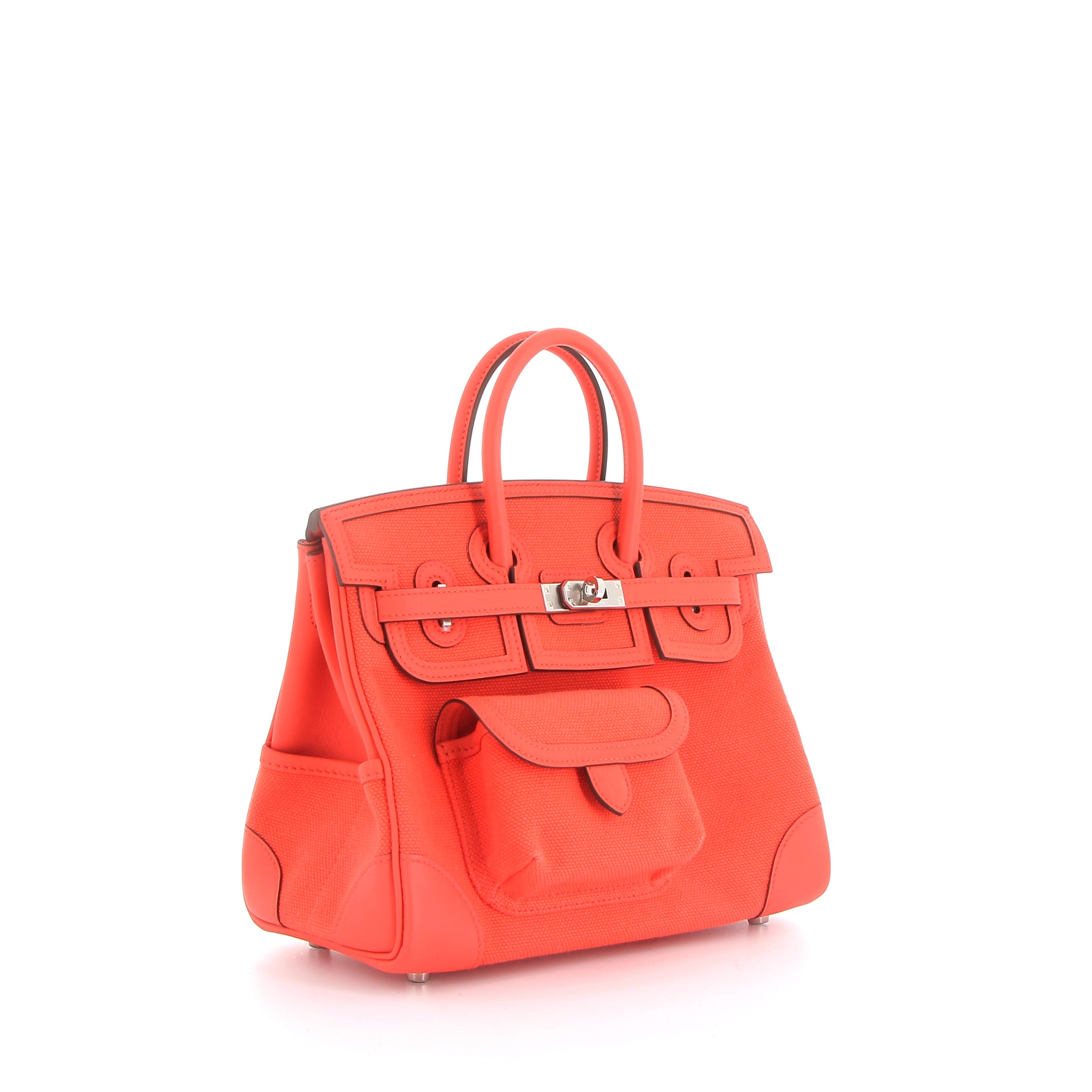 HERMÈS Birkin 25 Cargo Orange Swift/Toile Finition Palladié
