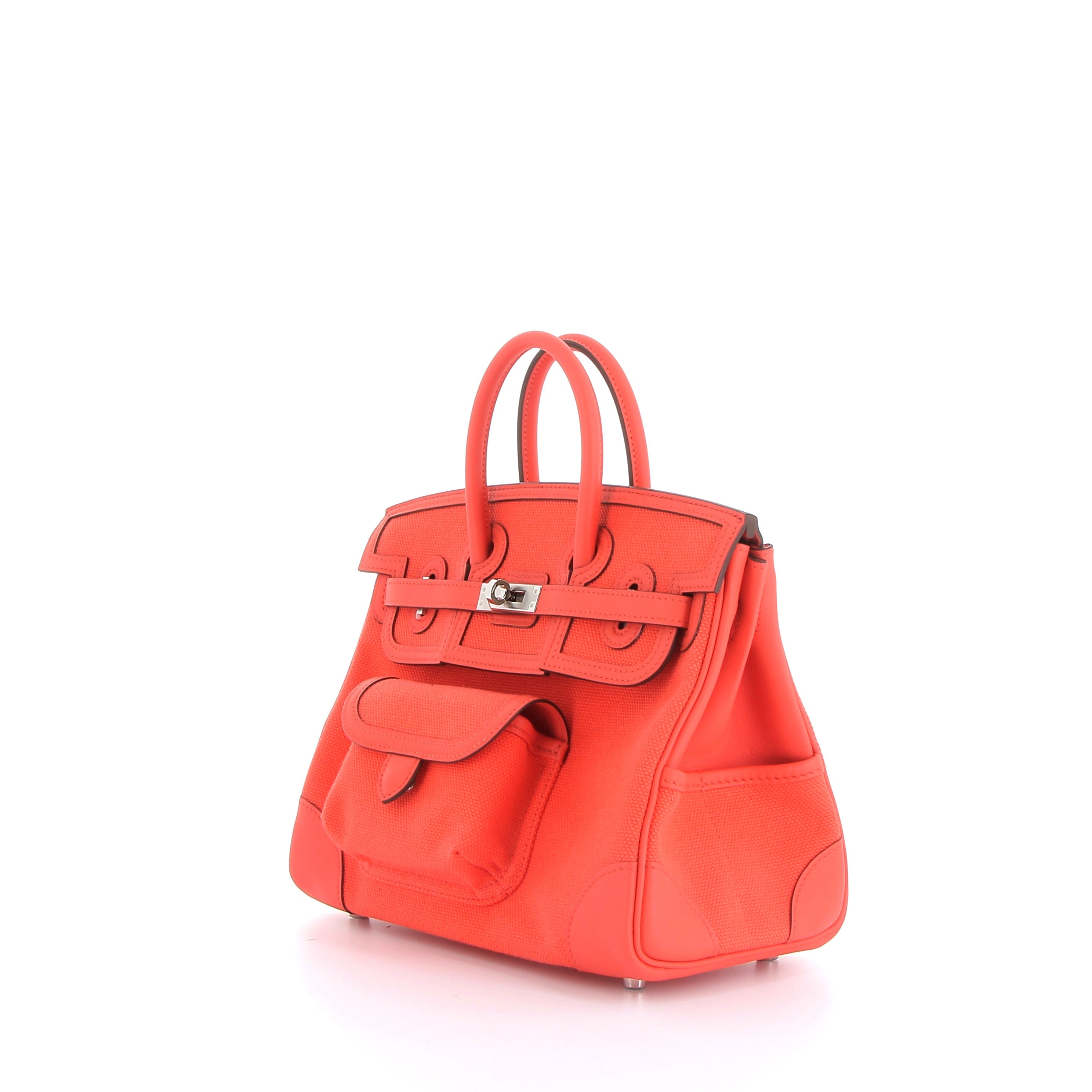 HERMÈS Birkin 25 Cargo Orange Swift/Toile Finition Palladié