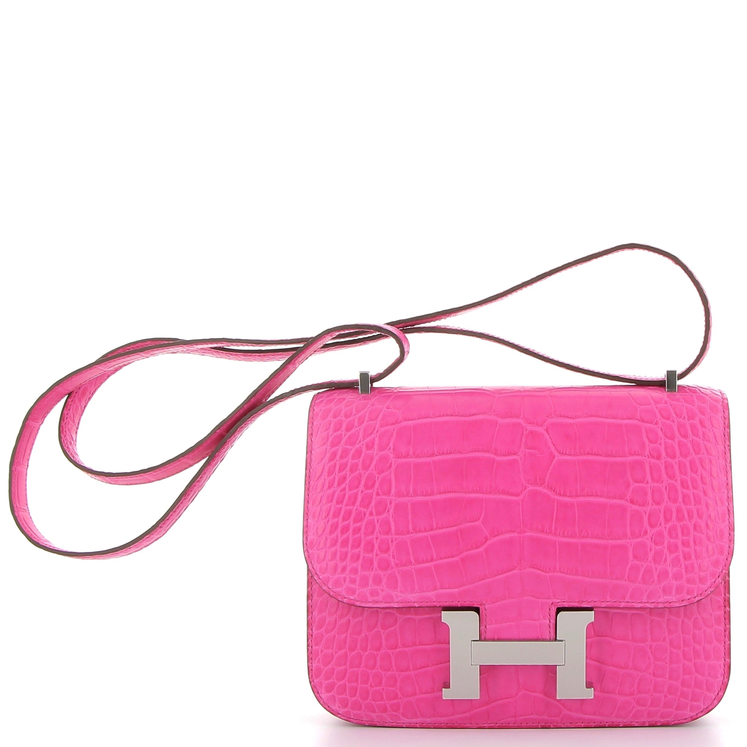 HERMÈS Constance 18 Rose Shocking Crocodile Finition Palladié