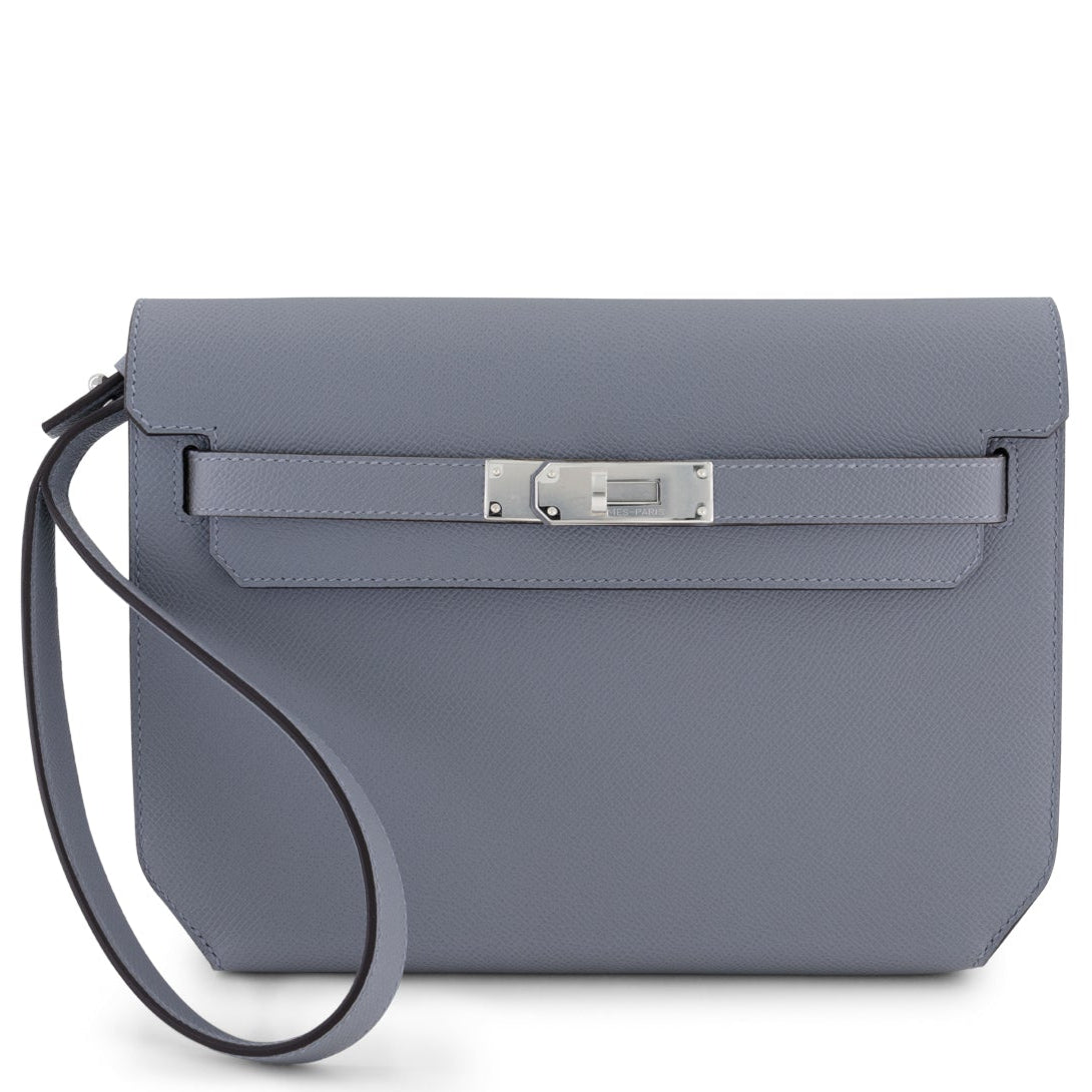 HERMES Kelly Depeche Gris Pantin Cuir Epsom Finition Palladié
