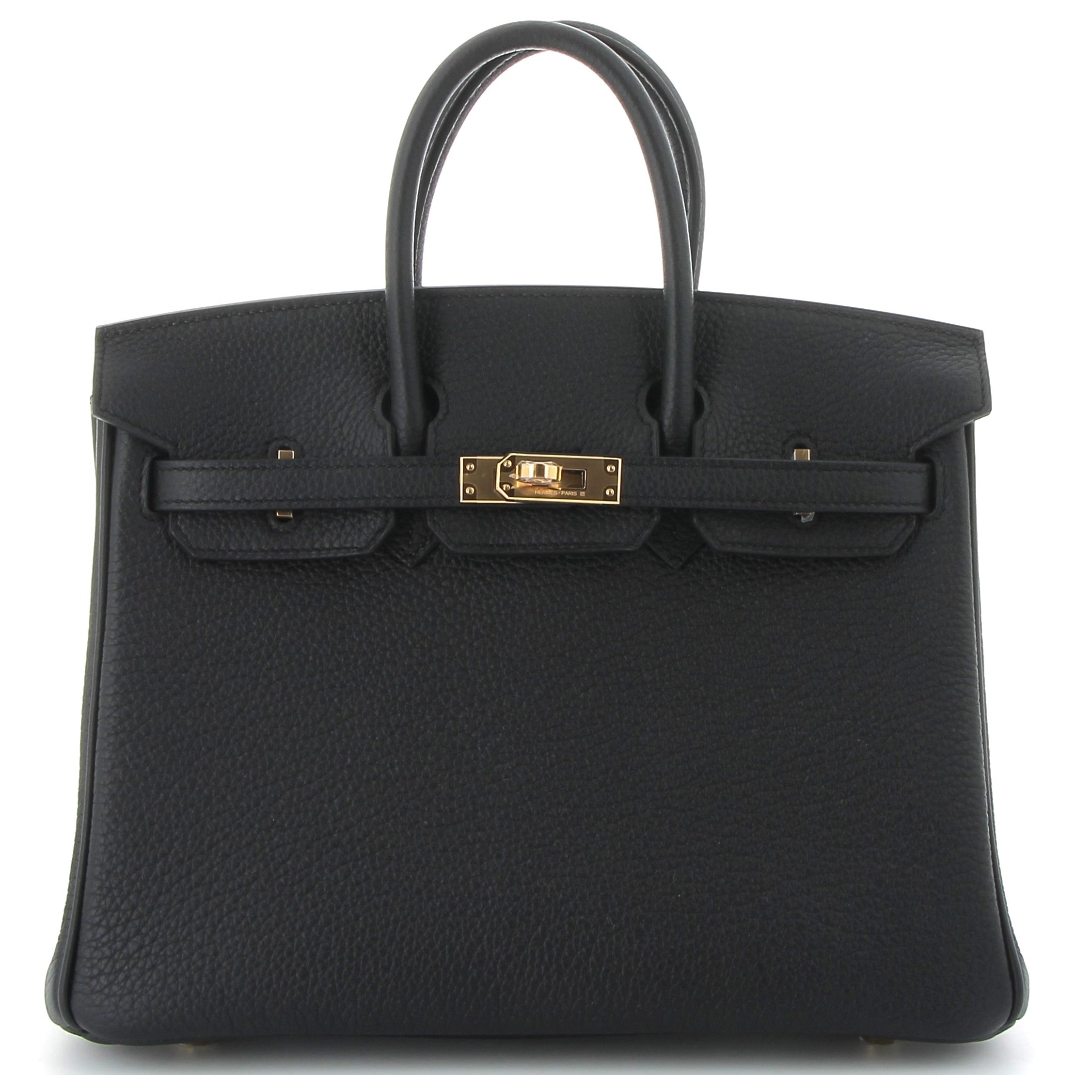 HERMES Birkin 25 Noir Cuir Togo Finition Or Jaune