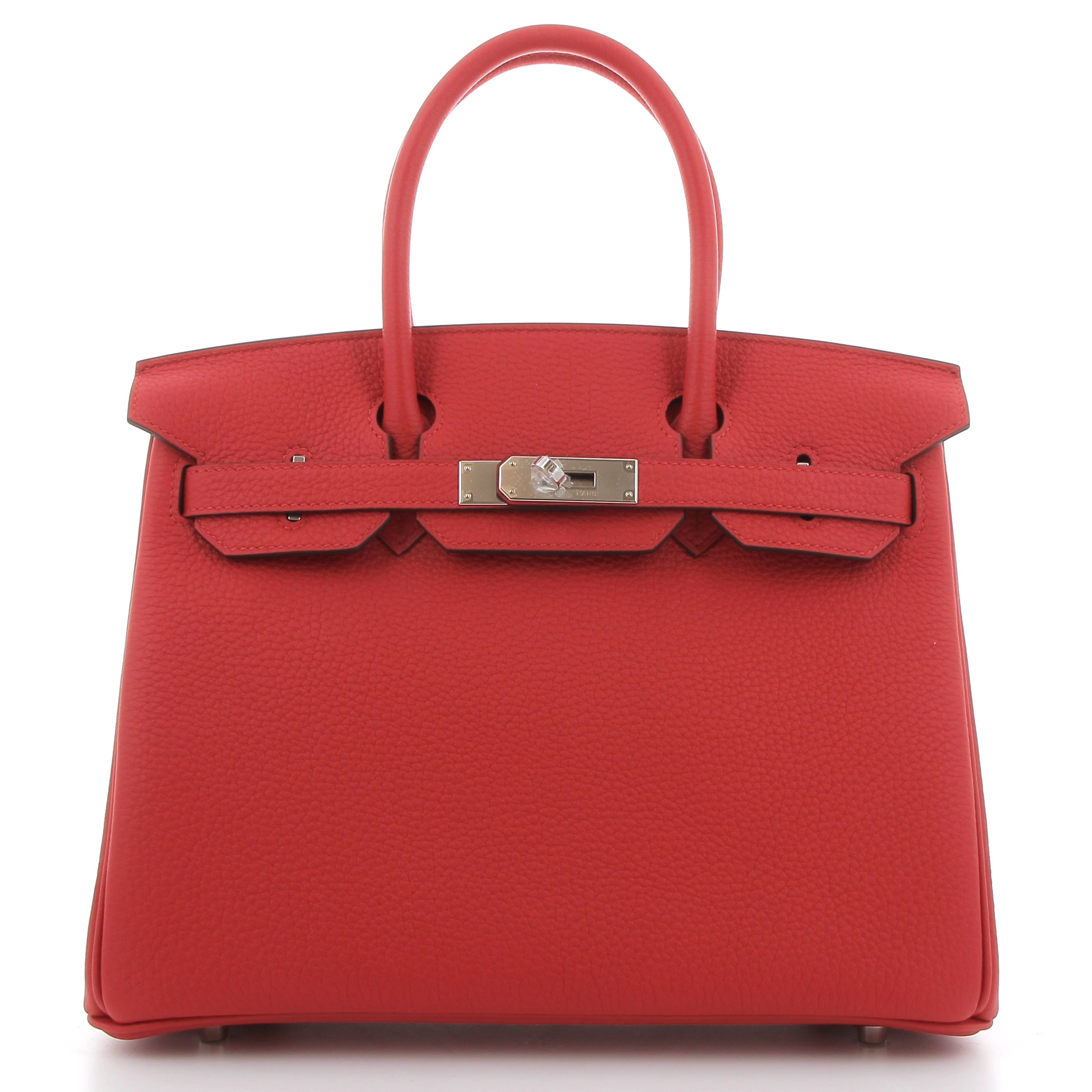 HERMES Birkin 30 Rouge Radieux Cuir Togo Finition Palladié