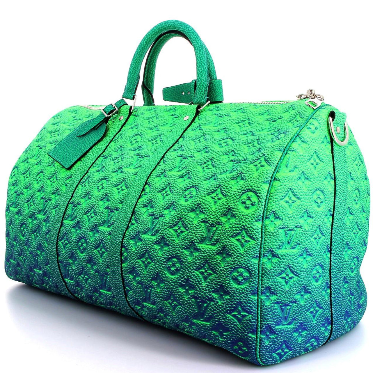 LOUIS VUITTON x VIRGIL ABLOH Keepall 50 Bleu/Vert Monogram Taurillon Illusion Finition Argenté