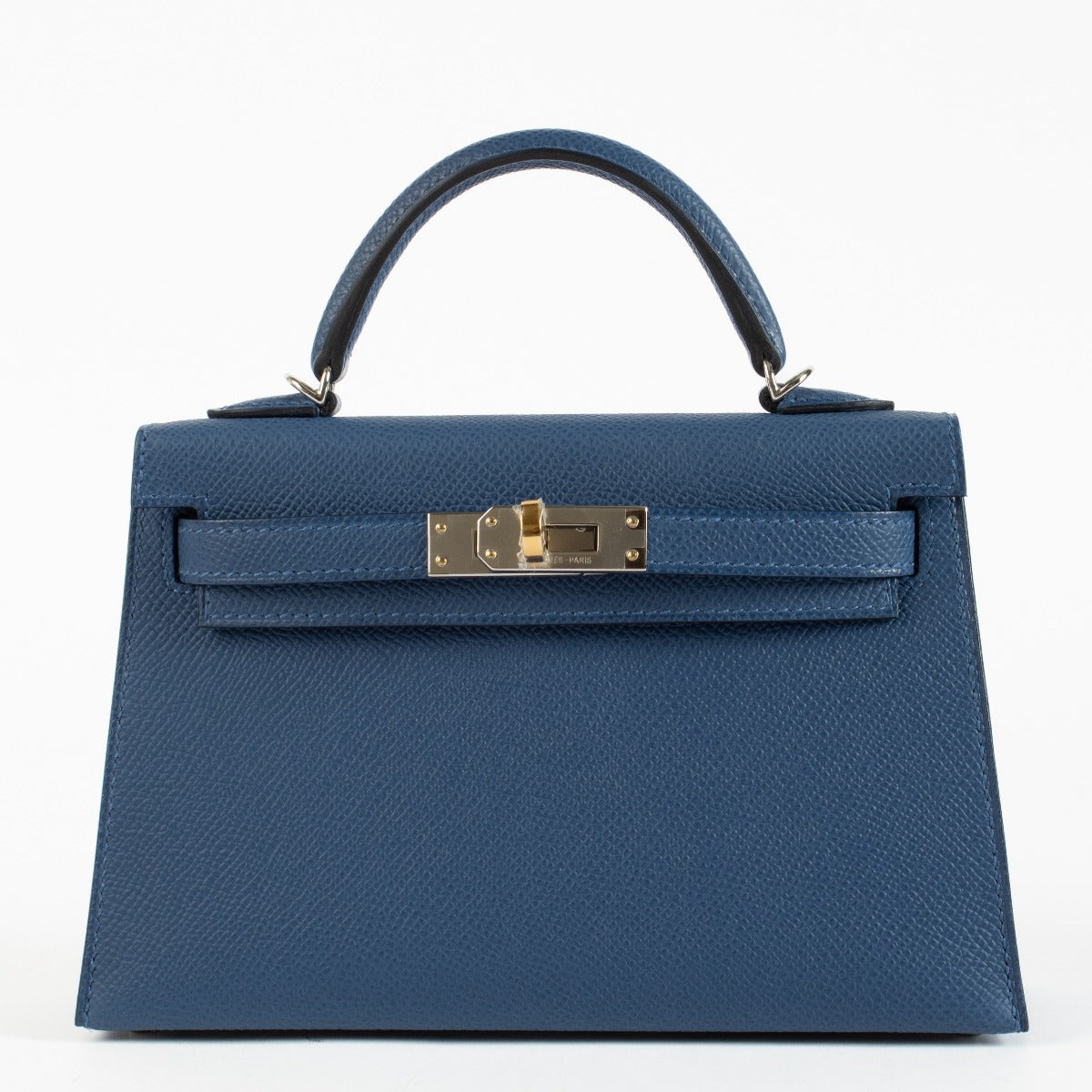 HERMES Kelly 20 Bleu Tie Cuir Epsom Finition Electrum