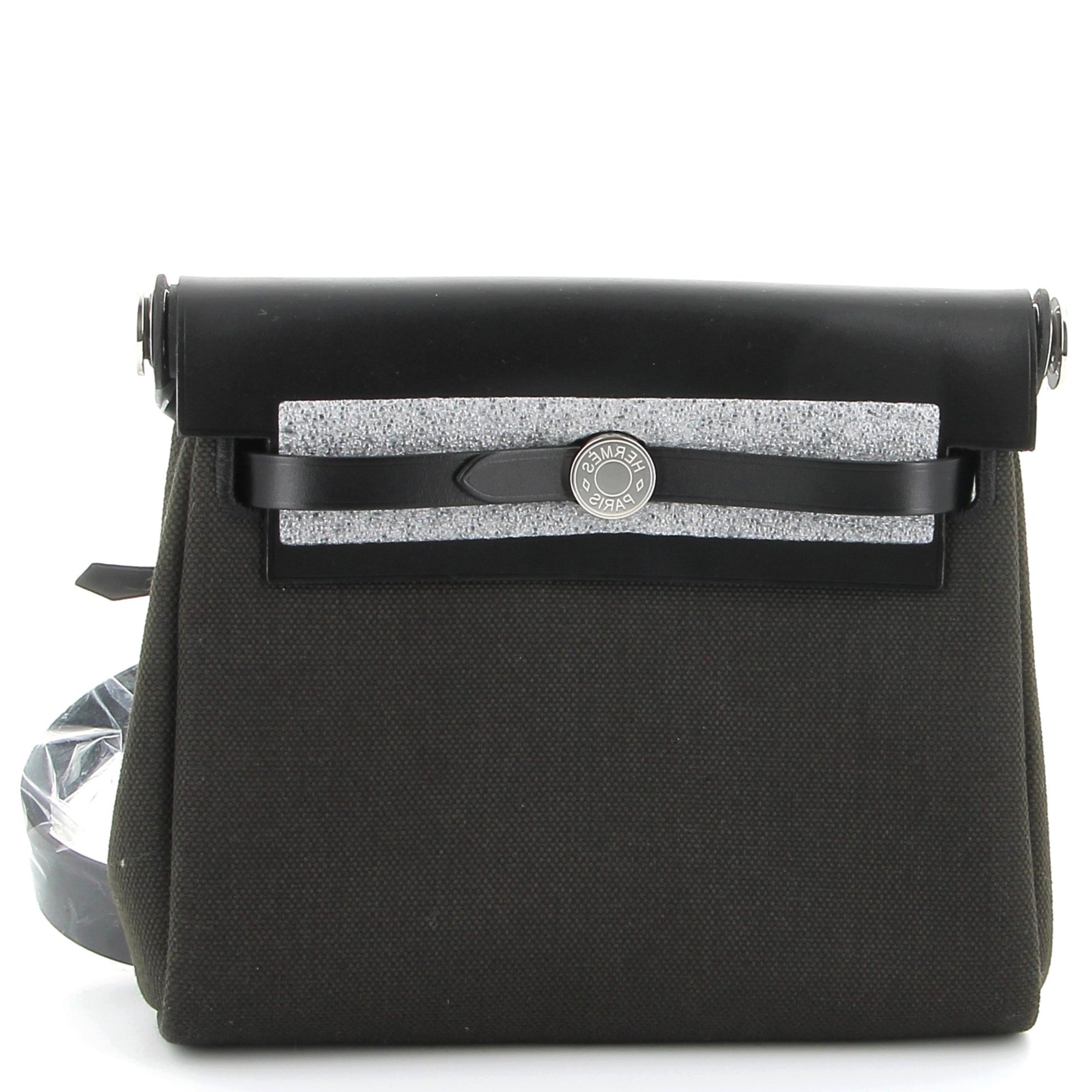 HERMÈS Mini Herbag 20 Noir Swift/Toile Finition Palladié