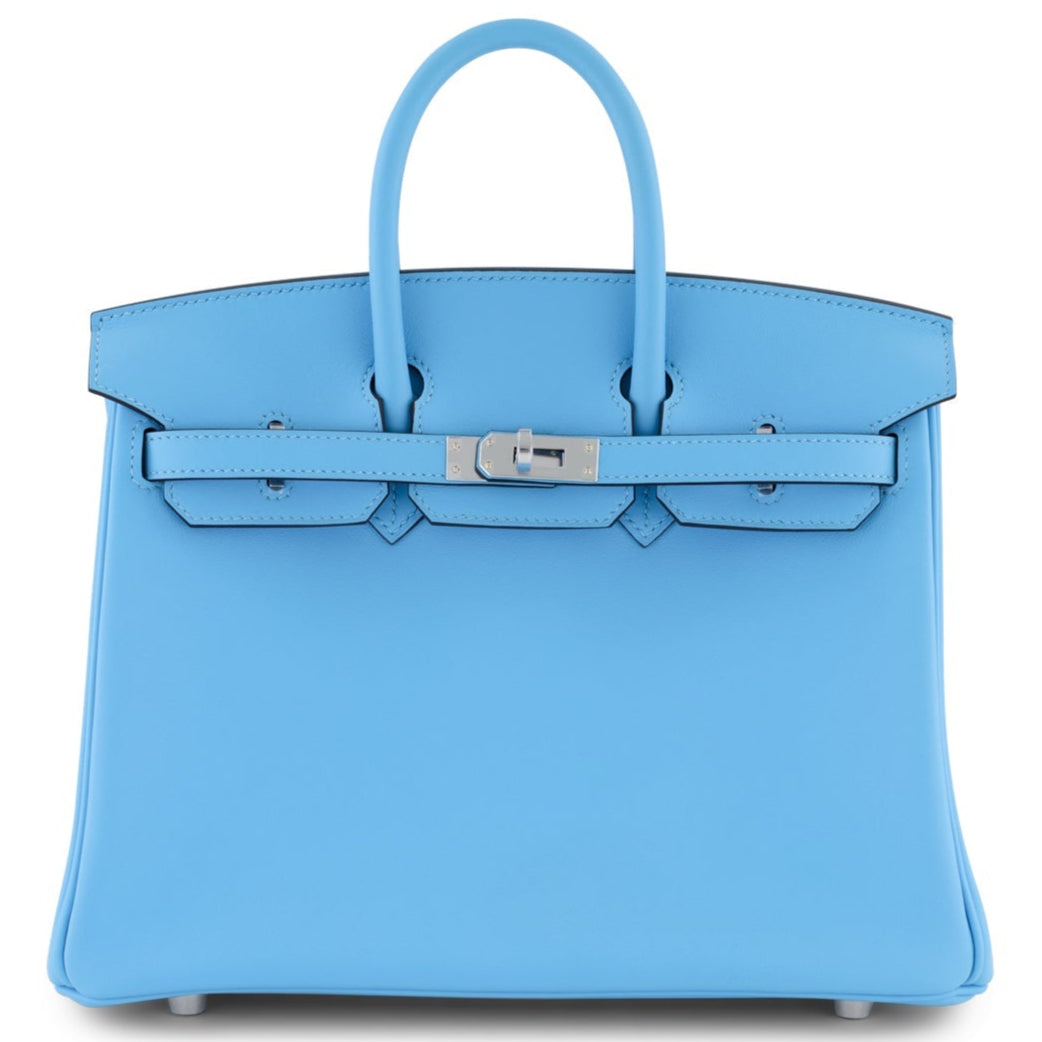 HERMES Birkin 25 Bleu Celeste Cuir Swift Finition Palladié