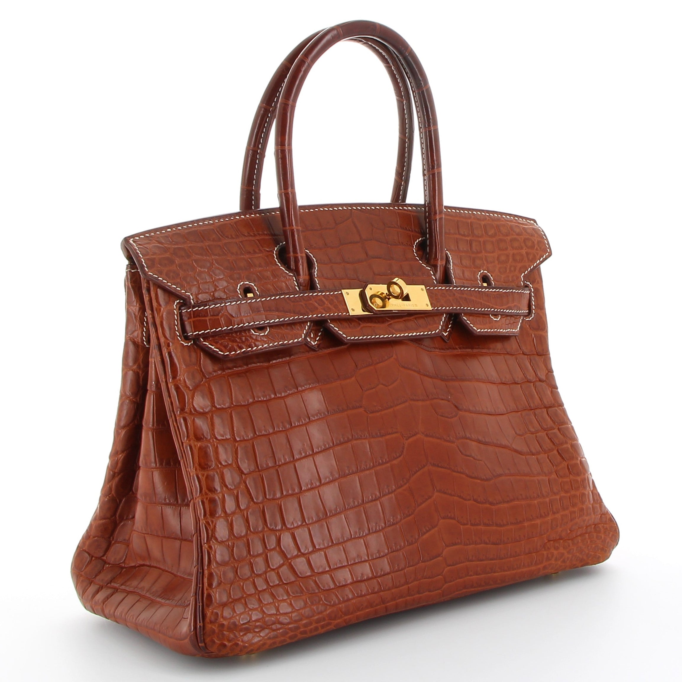 HERMES Birkin 30 Barenia Fauve Crocodile Matte Finition Or Jaune