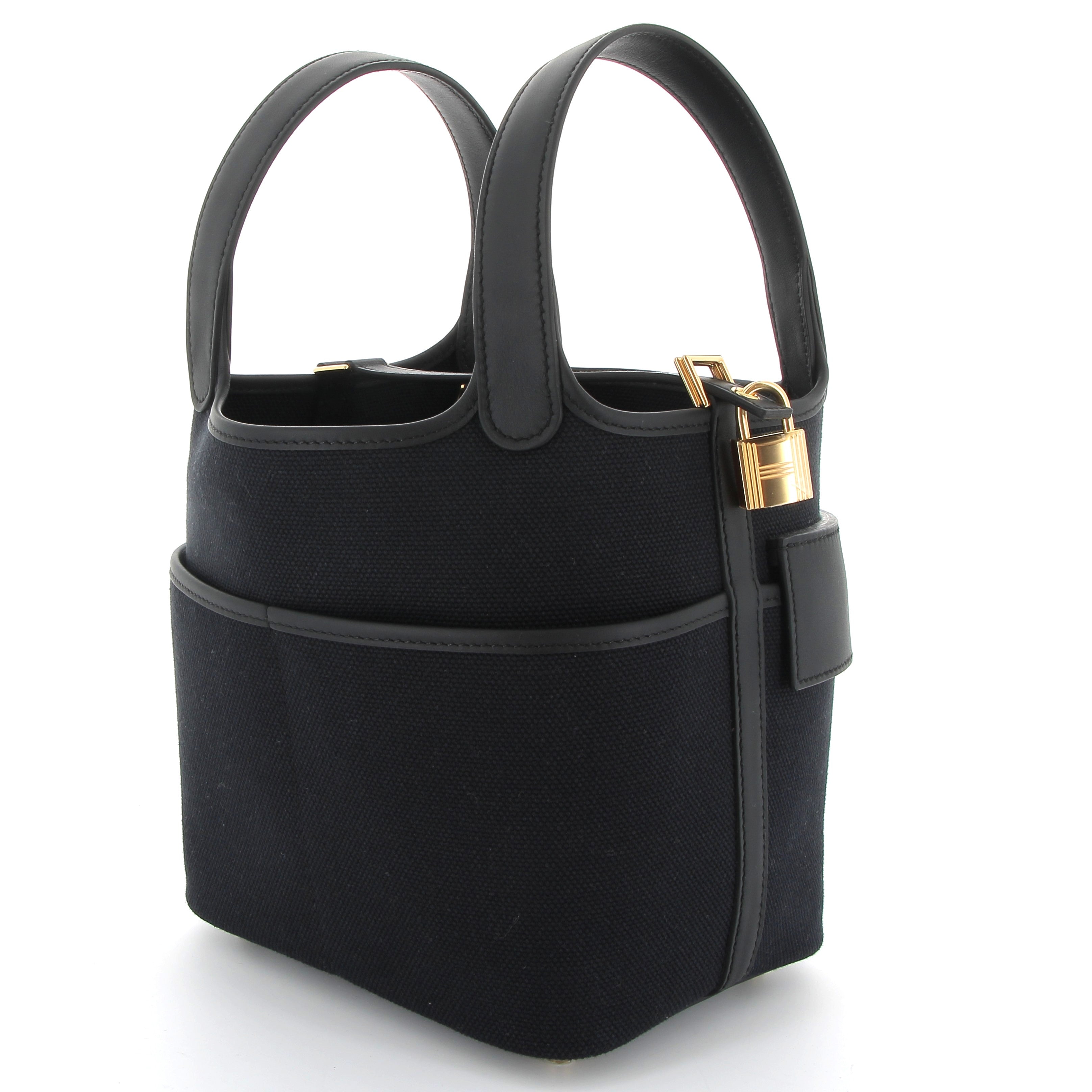 HERMES Picotin 18 Cargo Noir Toile Finition Or Jaune