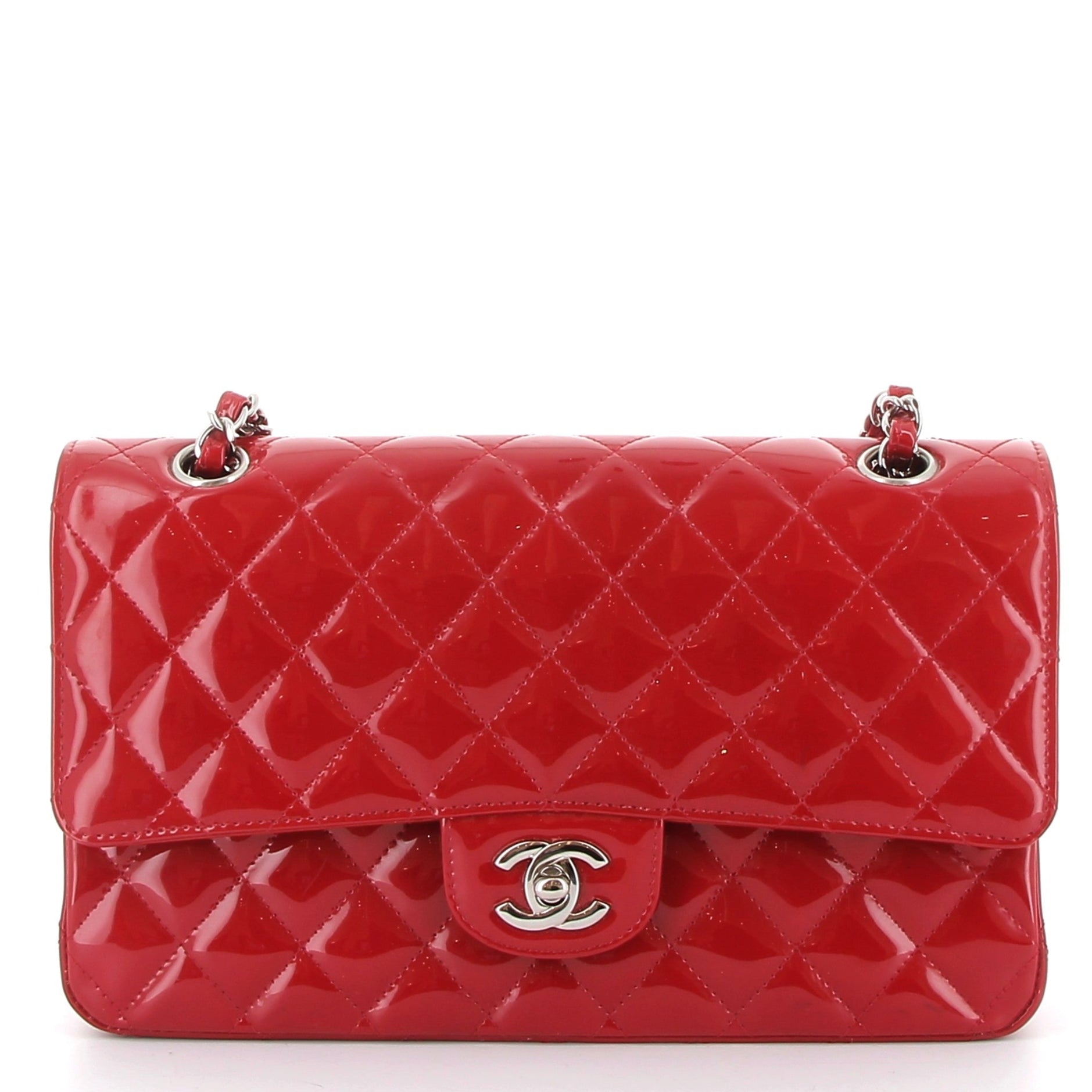 CHANEL Timeless Cuir Verni Rouge Finition Palladié