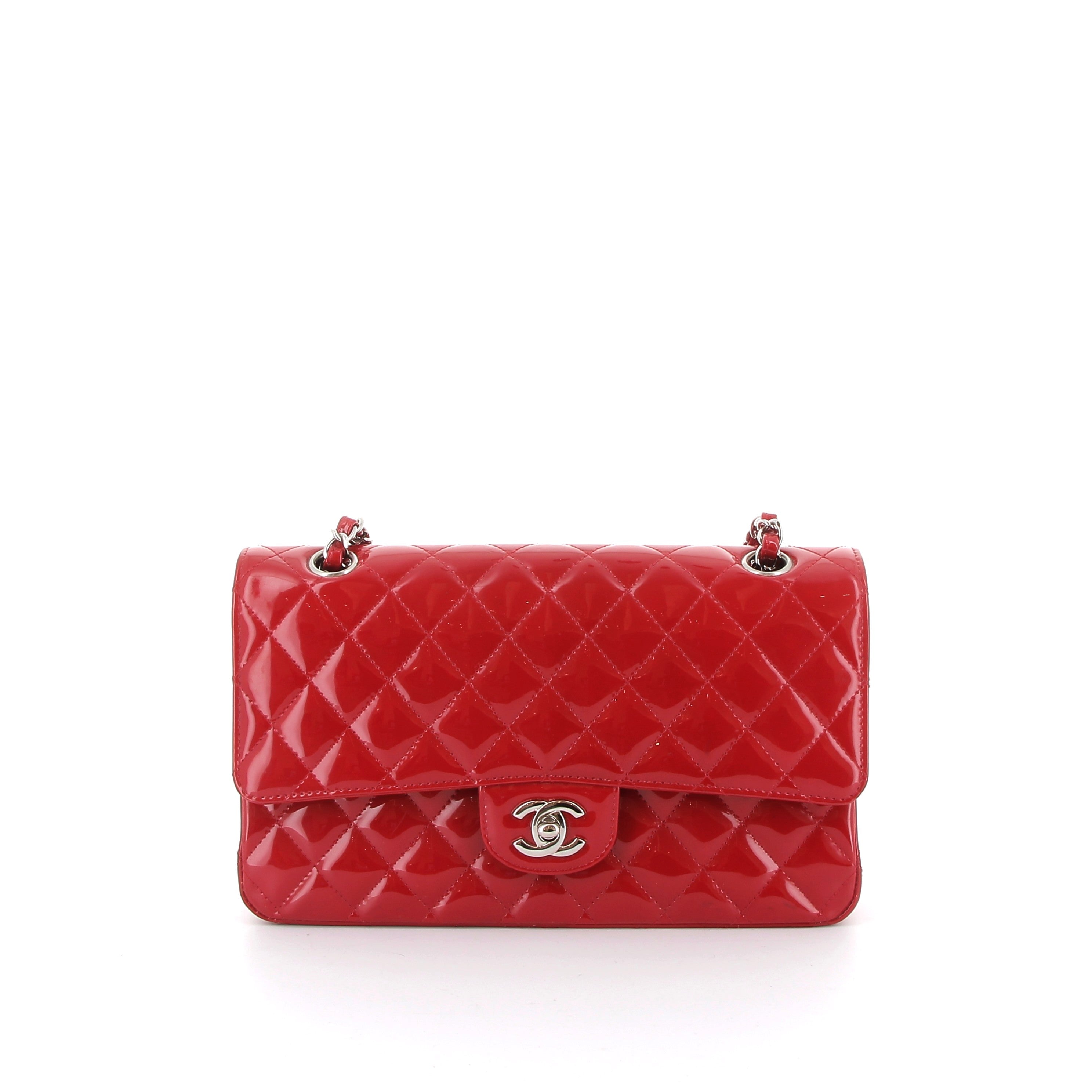 CHANEL Timeless Cuir Verni Rouge Finition Palladié