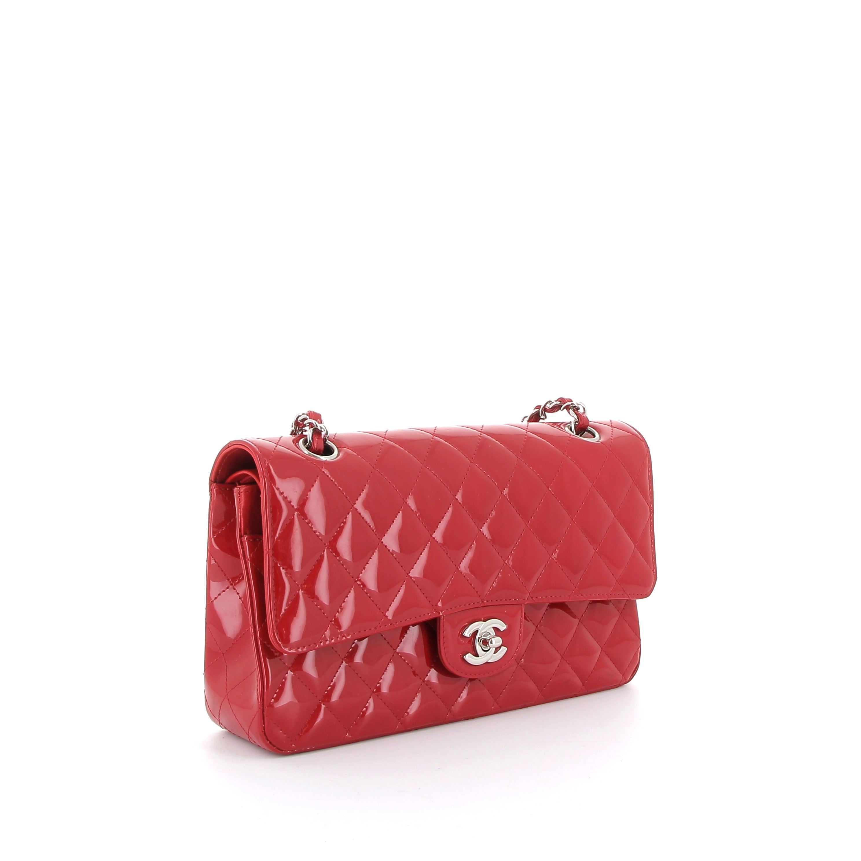 CHANEL Timeless Cuir Verni Rouge Finition Palladié
