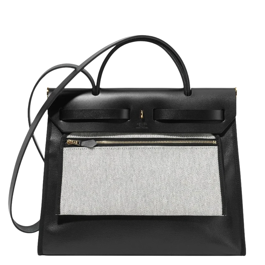 HERMES Herbag 31 Zip Toile Berline Vache Hunter Finition Or Jaune