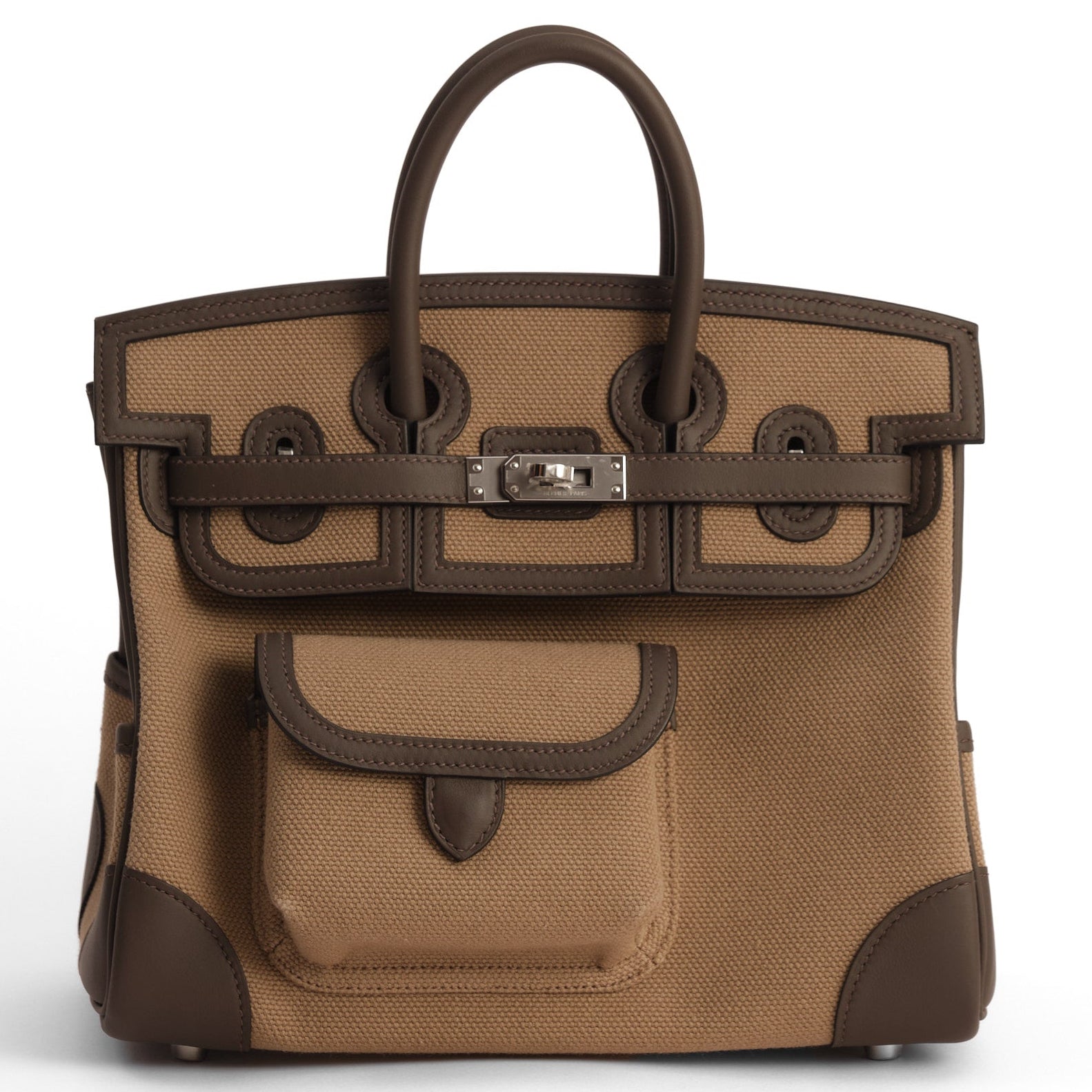HERMES Birkin 25 Cargo Mousse/Ecorce Cuir Swift et Toile Finition Palladié