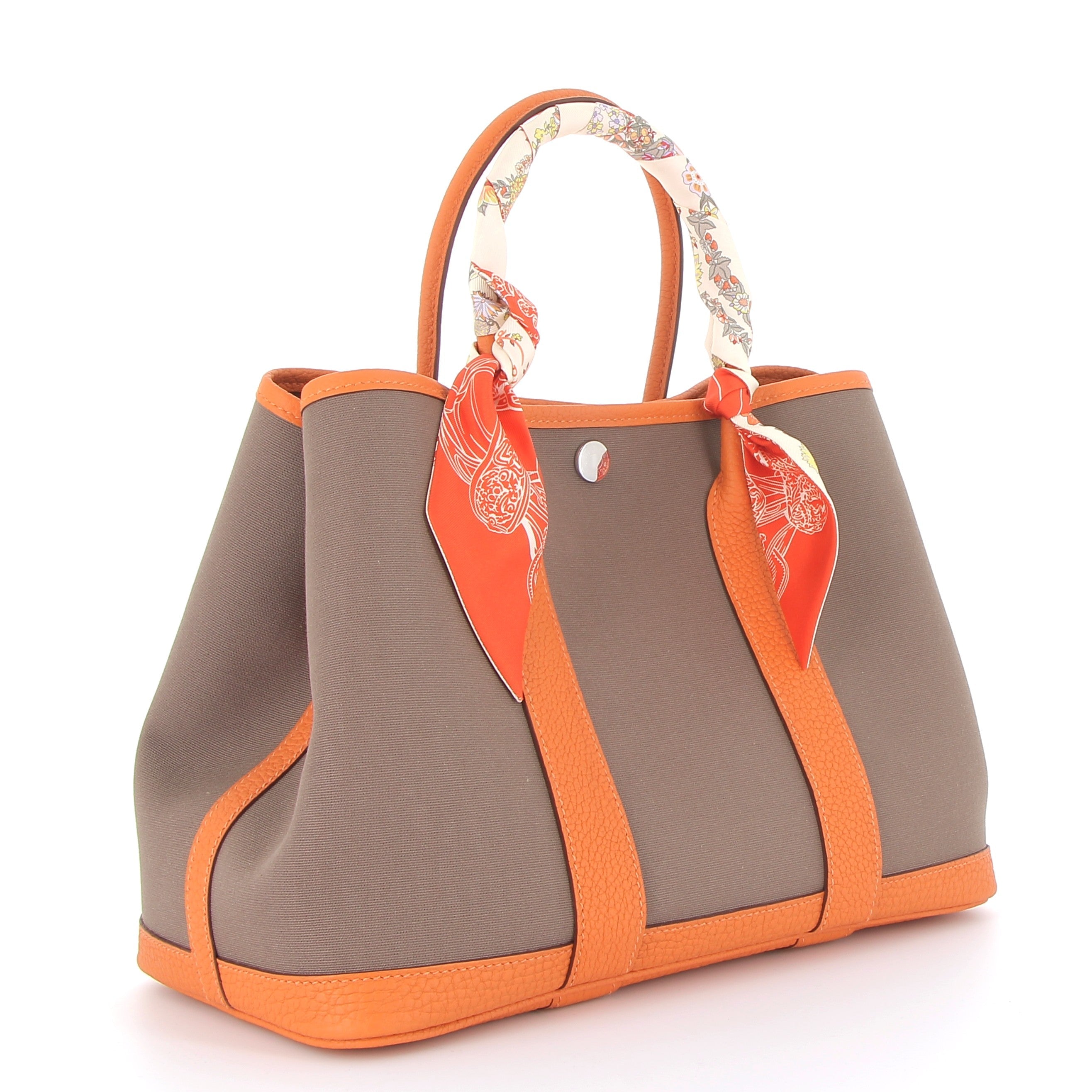 HERMES Garden Party 30 Orange Toile + Twilly